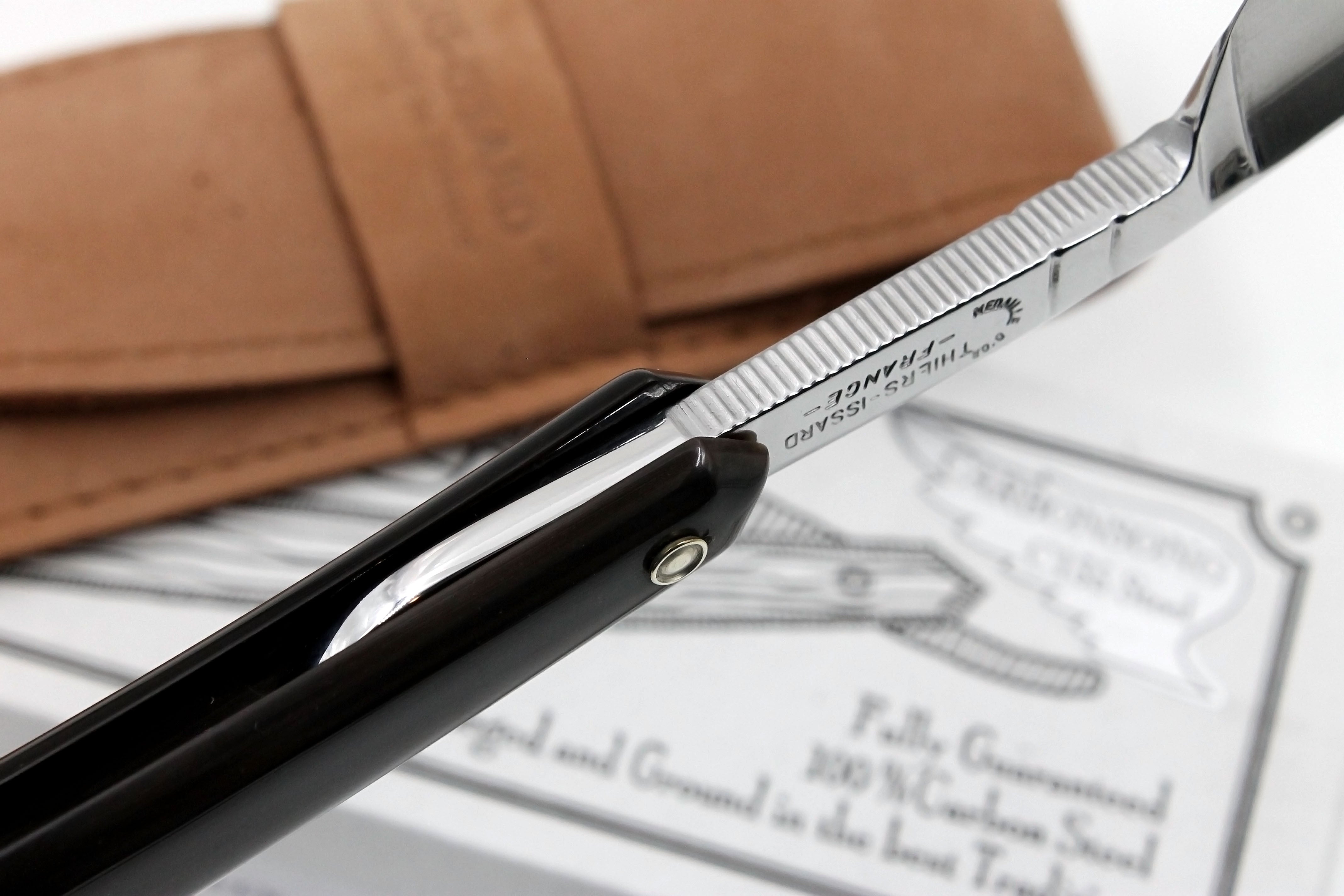 Thiers Issard 6/8 "Medaille d'or Alger" Etch - Black Horn Scales - Full Hollow Straight Razor