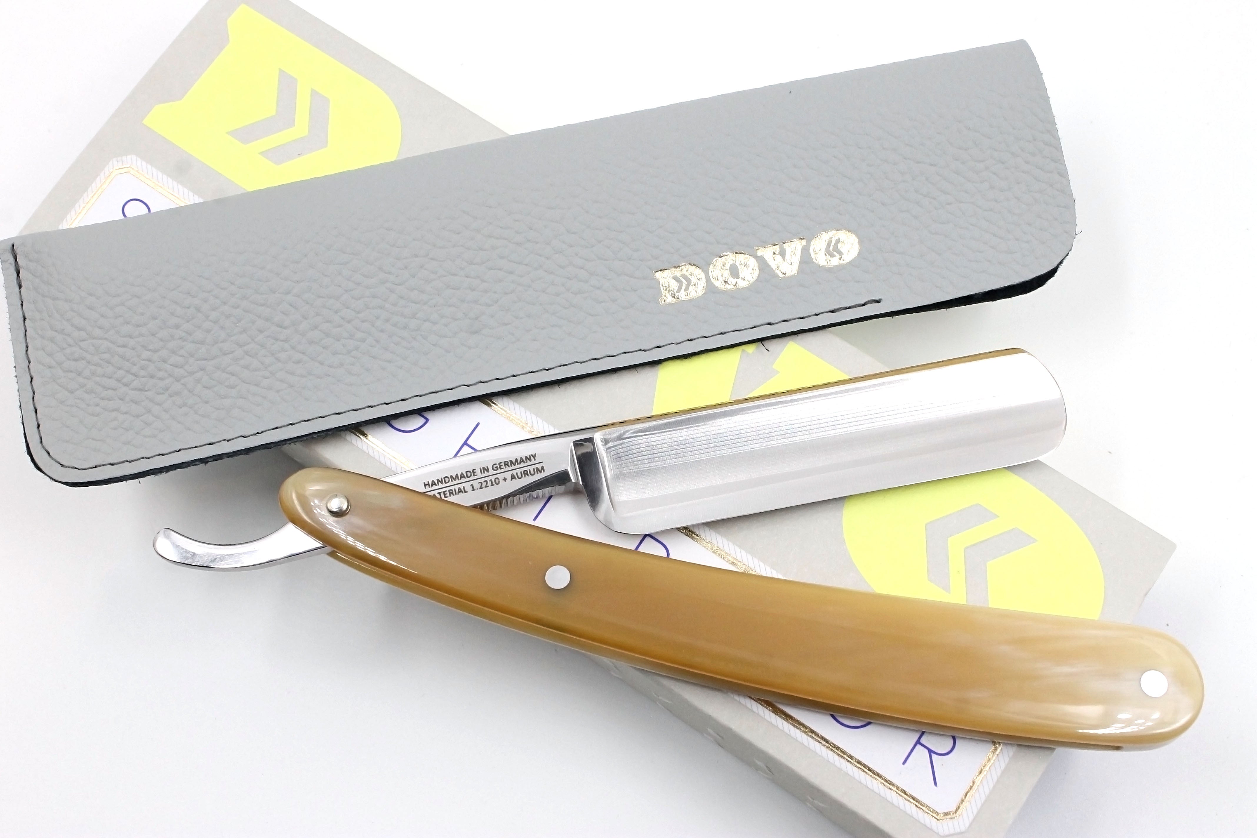 Dovo "Prima" Horn Handle 5/8 Etched, Engraved and Gold Washed Full Hollow Solingen Straight Razor