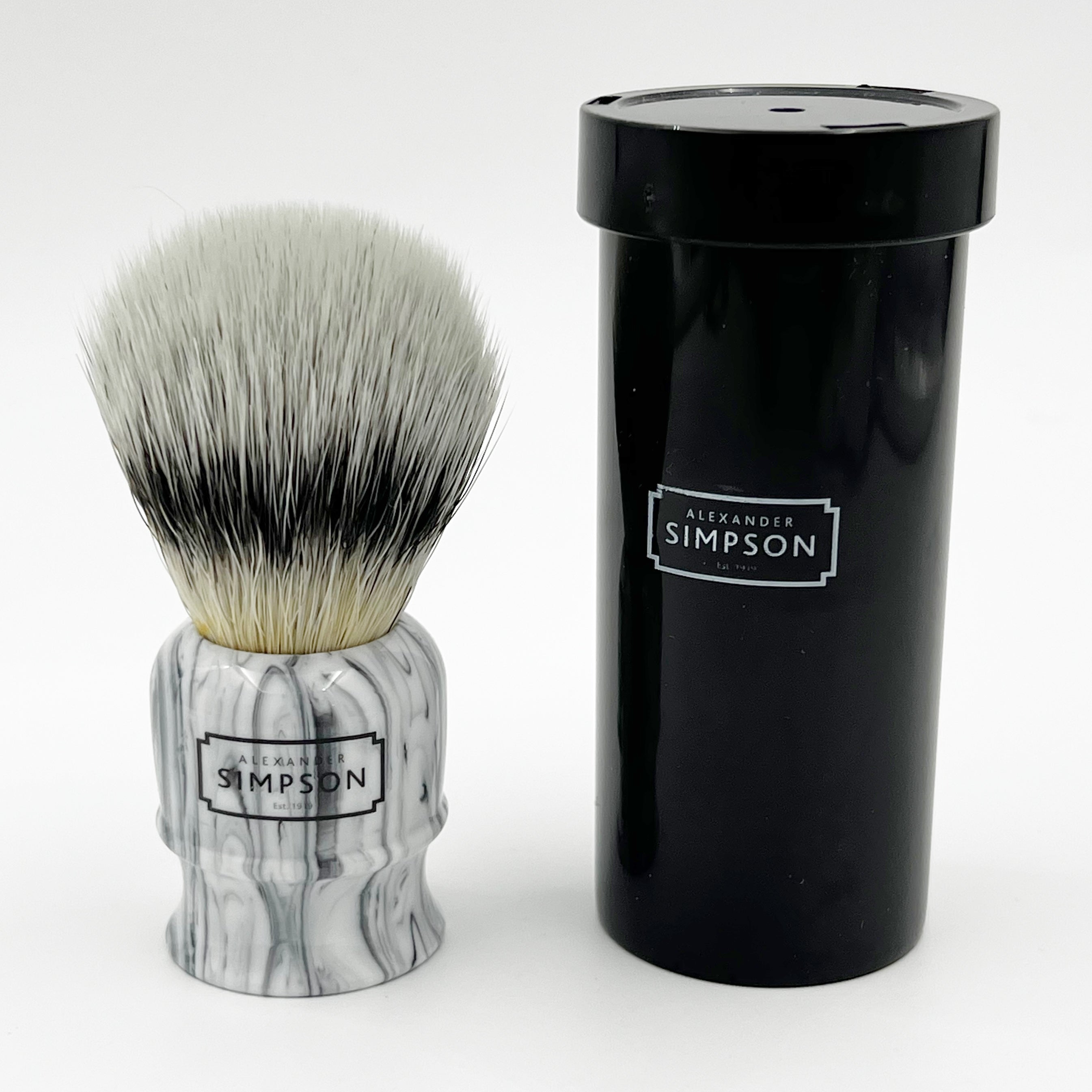 Simpson Highbury Travel Brush - Platinum Synthetic - Grey Italian Marble Shaving Brush