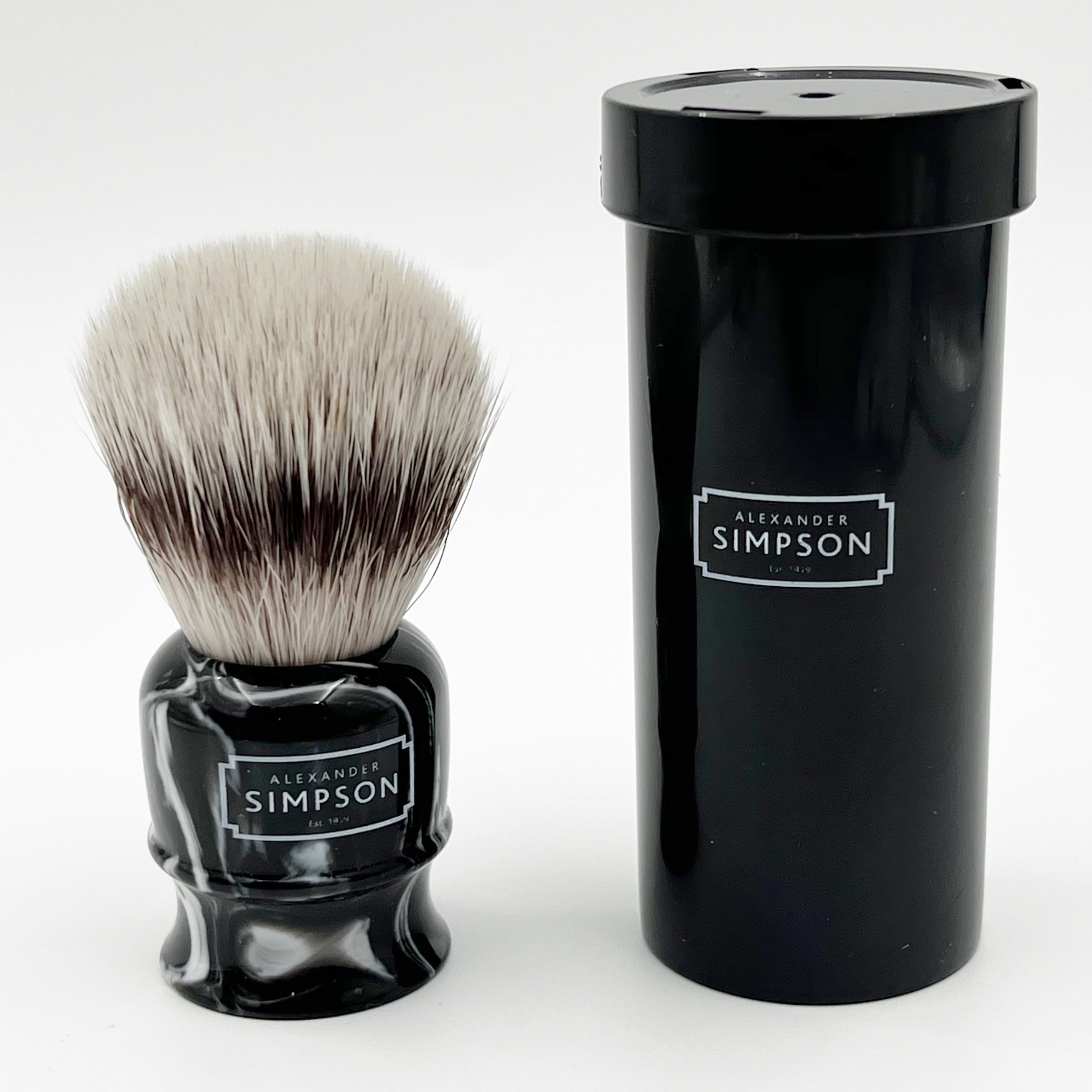 Simpson Highbury Travel Brush - Platinum Synthetic - Ebony Marble Shaving Brush