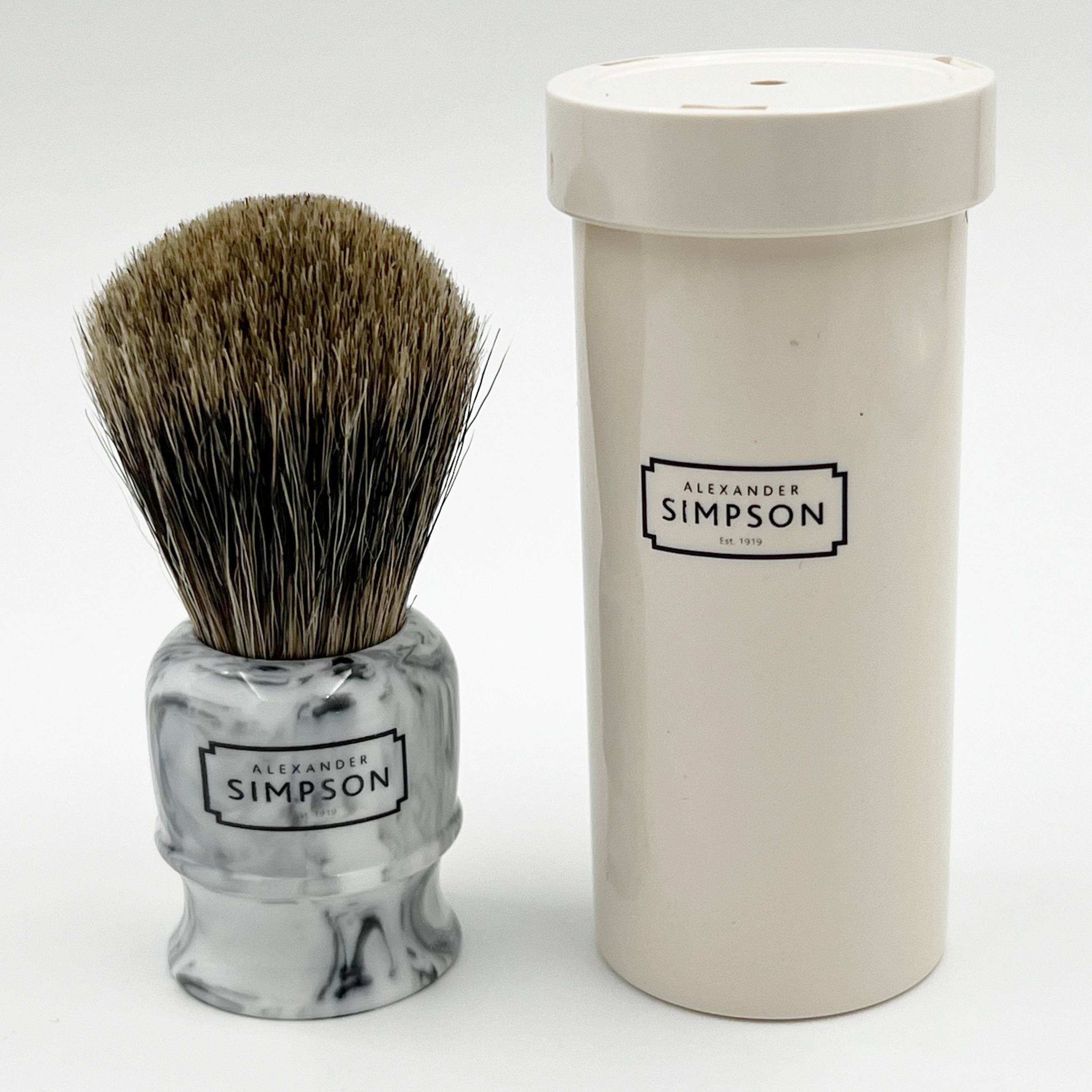 Simpson Highbury Travel Brush - Pure Badger - Grey Italian Marble Shaving Brush