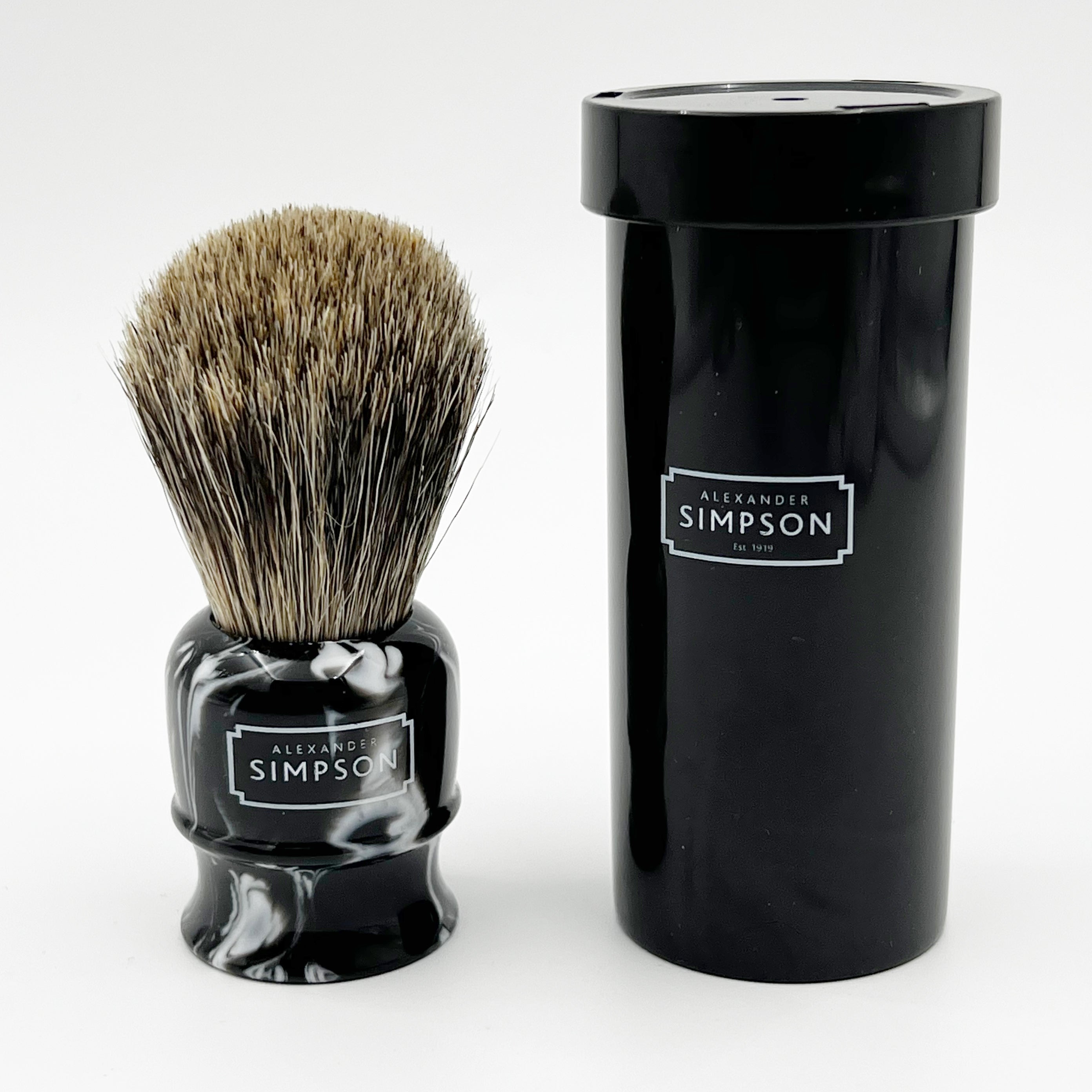 Simpson Highbury Travel Brush - Pure Badger - Ebony Marble Shaving Brush