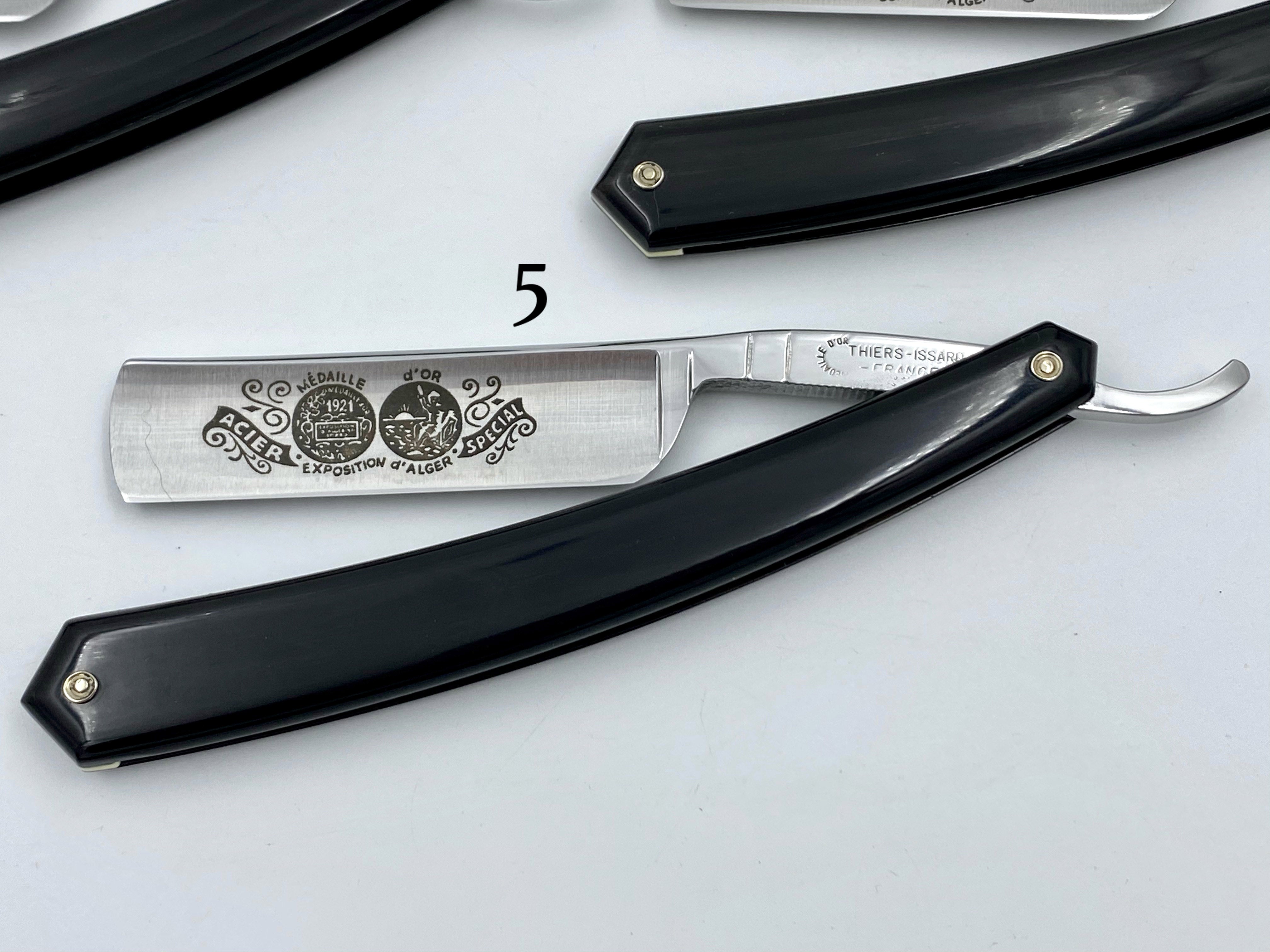 Thiers Issard 5/8 "Medaille d'or Alger" Etch - Black Horn Scales - Singing Straight Razor