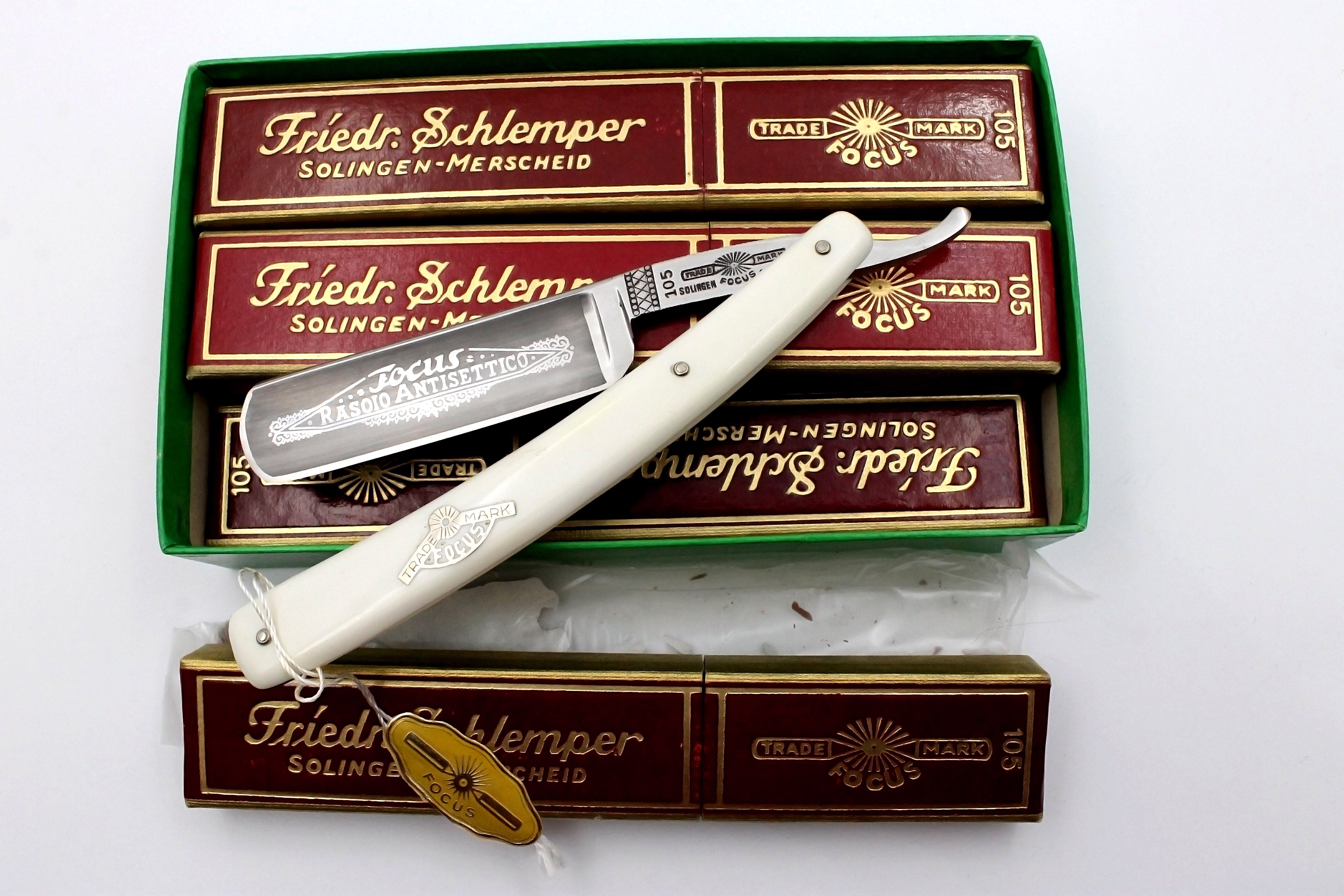 Friedrich Schlemper "Focus Antisettico" `105 - RARE NOS 6/8 Full Hollow Vintage Straight Razor