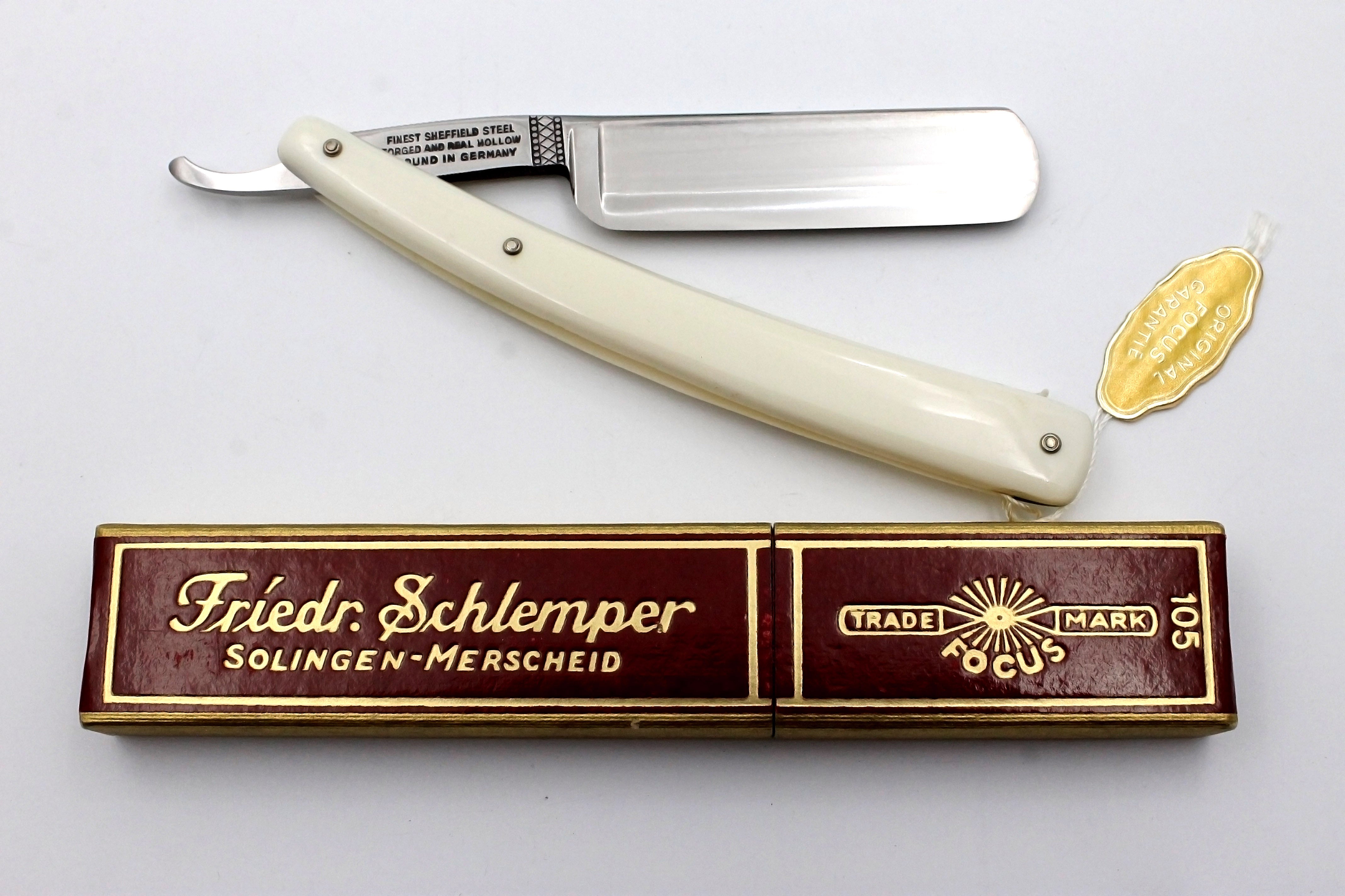 Friedrich Schlemper "Focus Antisettico" `105 - RARE NOS 6/8 Full Hollow Vintage Straight Razor