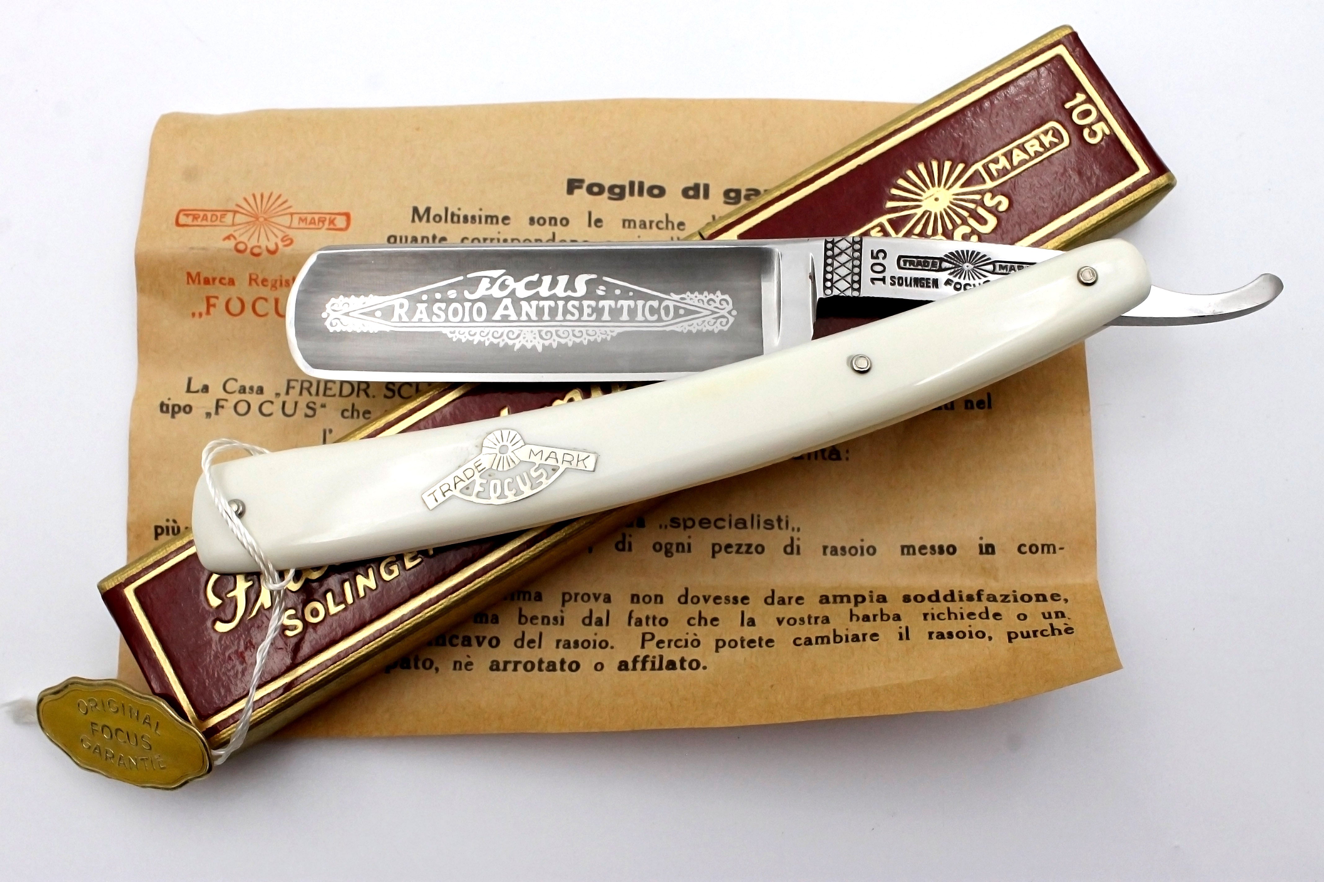 Friedrich Schlemper "Focus Antisettico" `105 - RARE NOS 6/8 Full Hollow Vintage Straight Razor