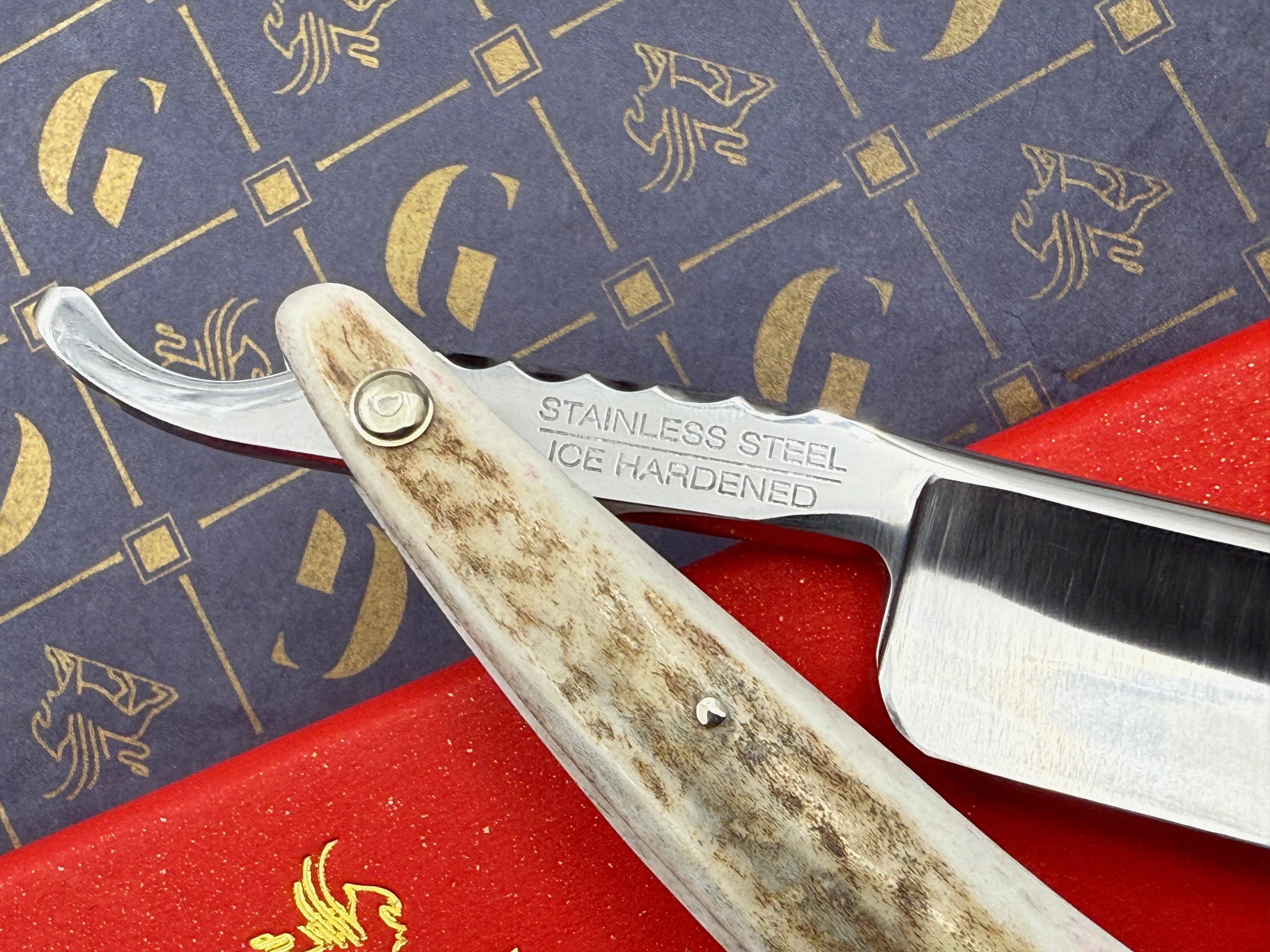 Griffith 15/16 Stainless Steel Full Hollow Blade - Elk Antler Scales Artisan Straight Razor
