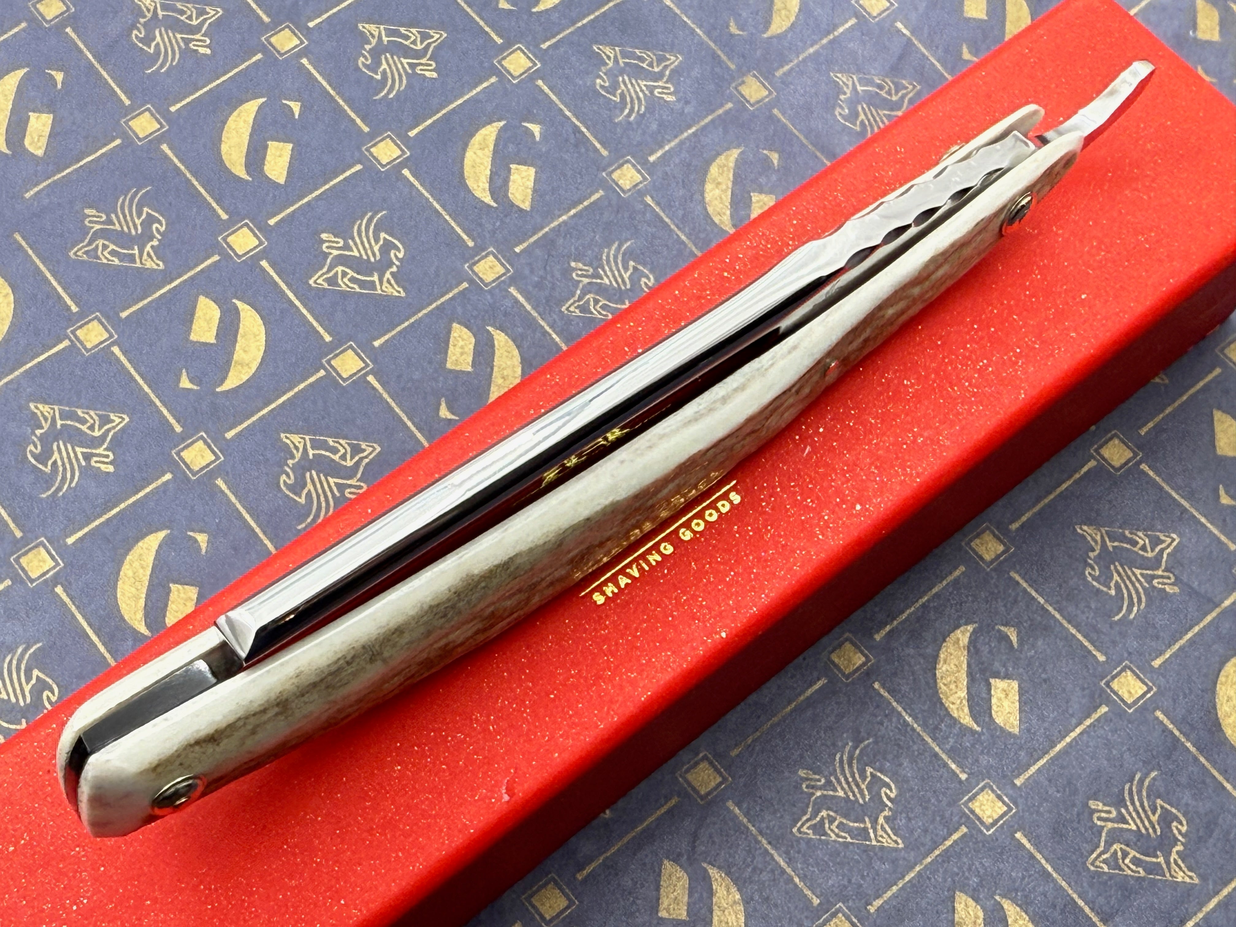 Griffith 15/16 Stainless Steel Full Hollow Blade - Elk Antler Scales Artisan Straight Razor