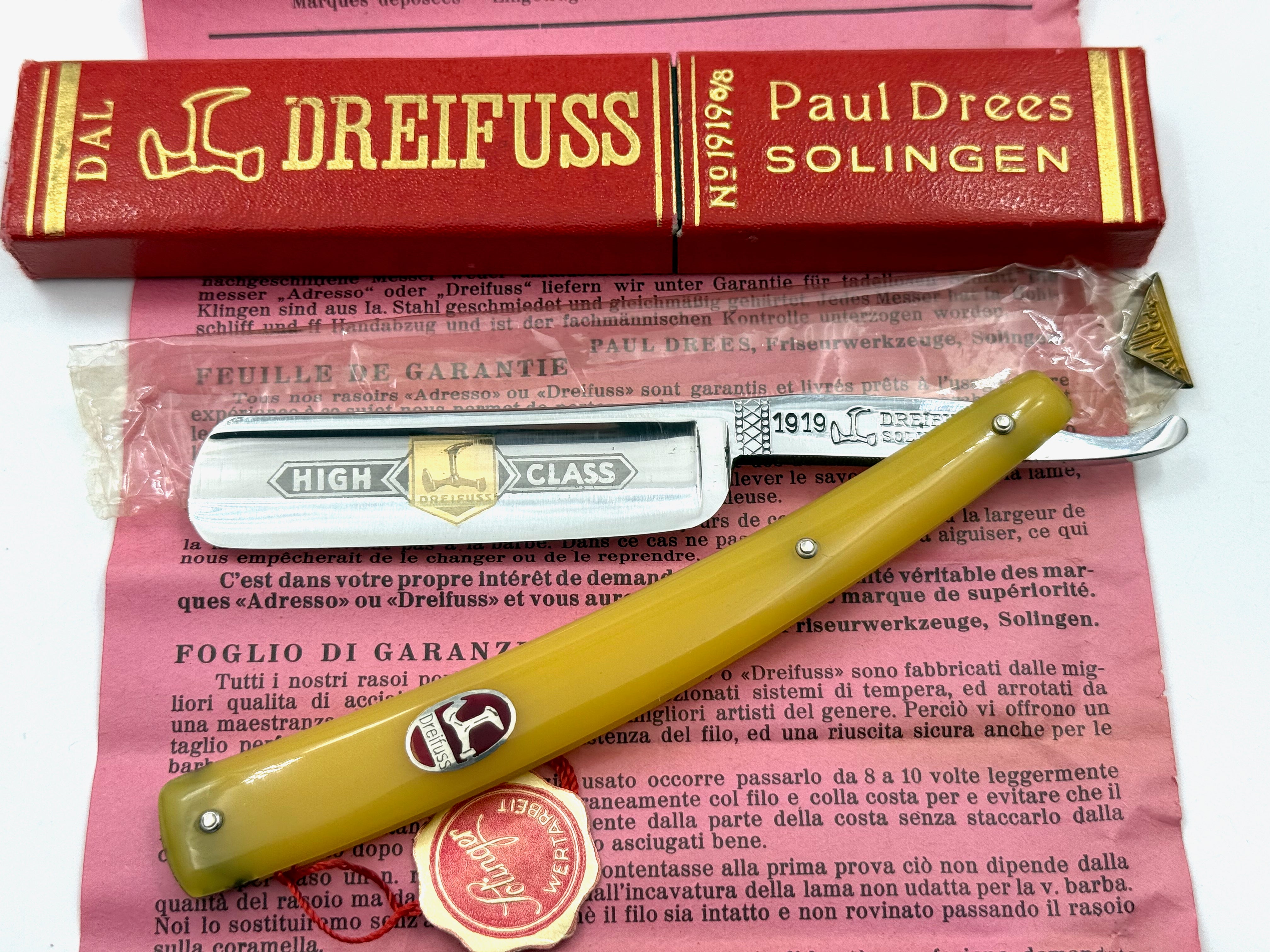 Paul Drees "Dreifuss" no. 1919 - RARE NOS 6/8-13/16 Full Hollow Vintage Solingen Straight Razors