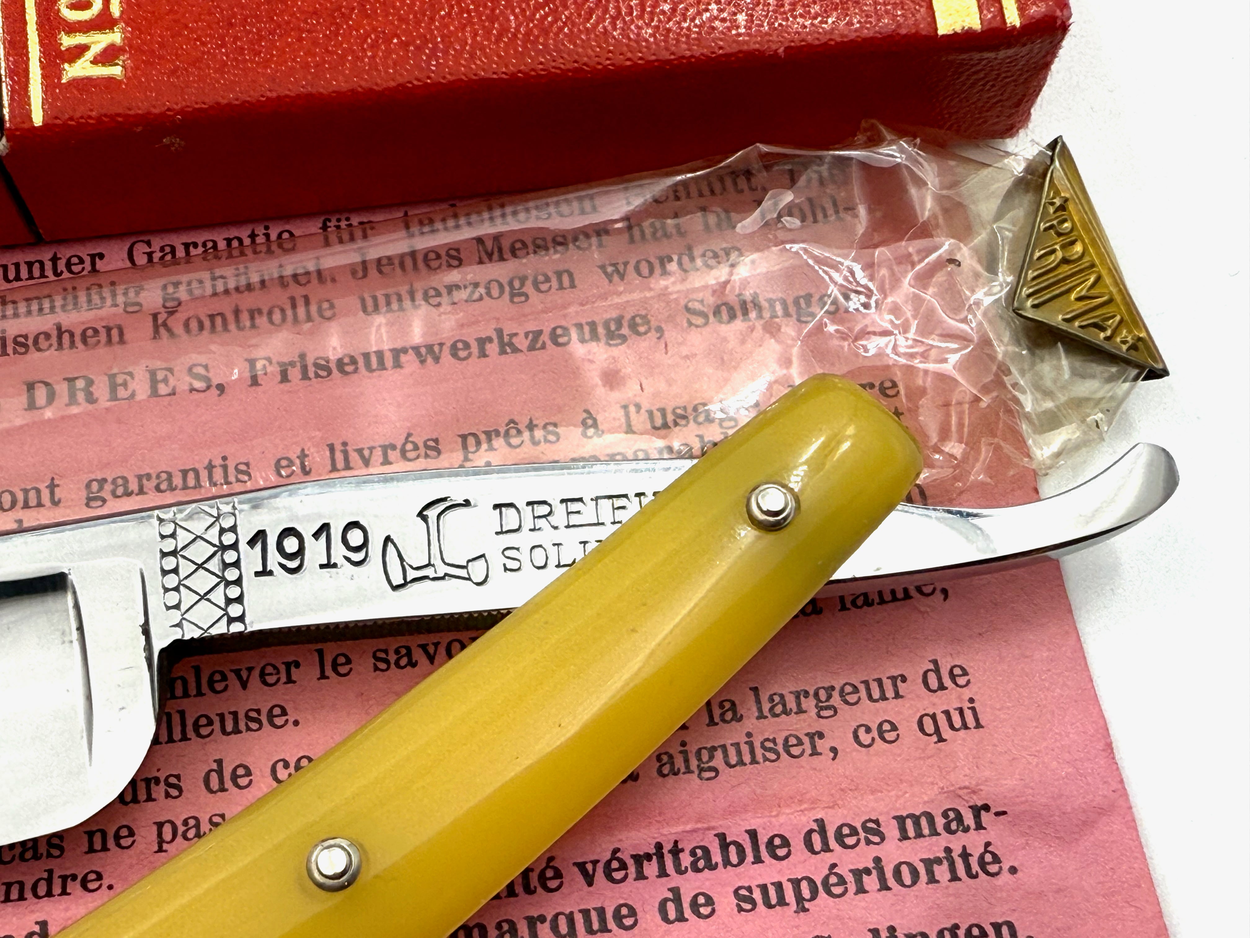 Paul Drees "Dreifuss" no. 1919 - RARE NOS 6/8-13/16 Full Hollow Vintage Solingen Straight Razors