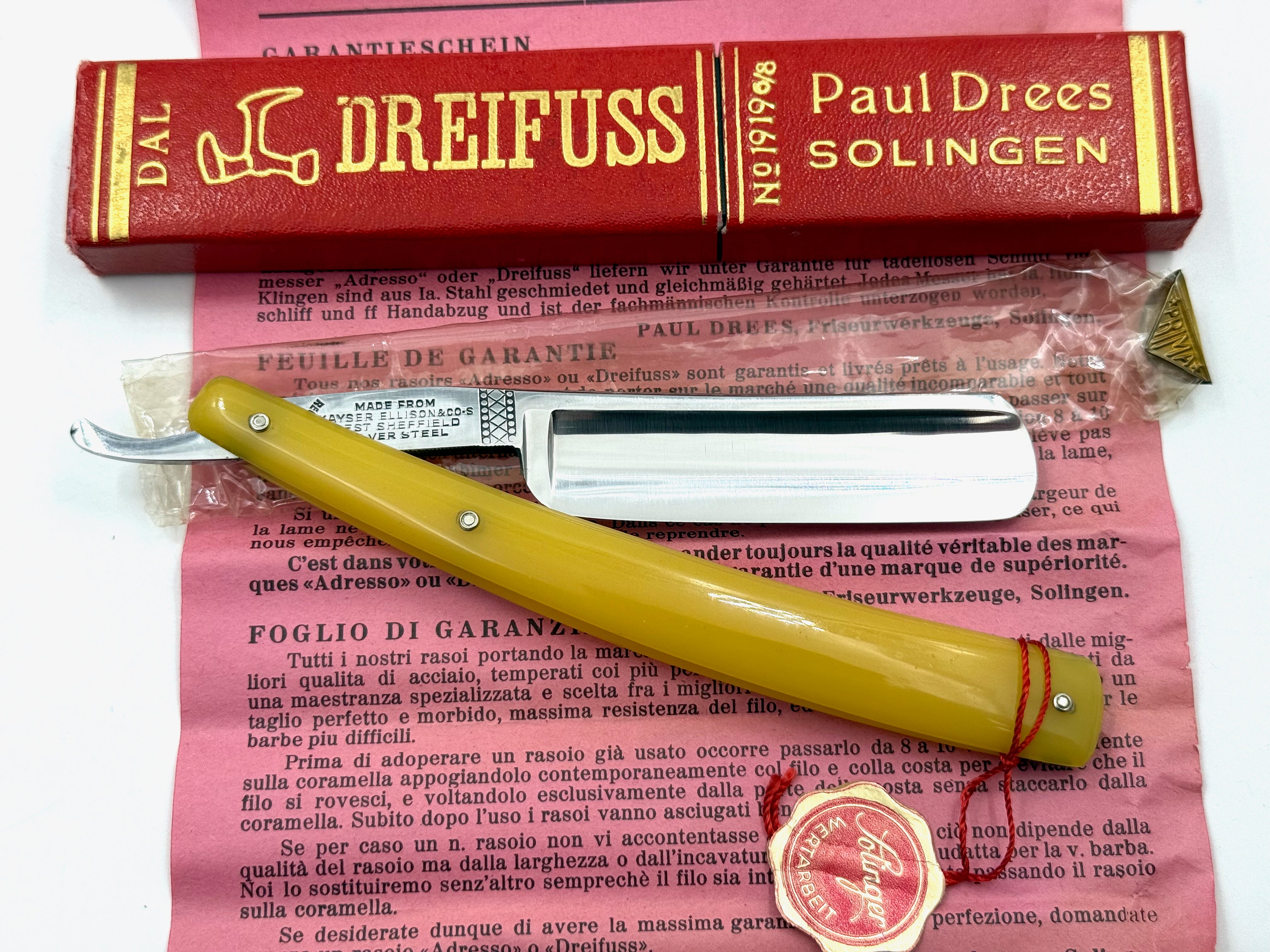 Paul Drees "Dreifuss" no. 1919 - RARE NOS 6/8-13/16 Full Hollow Vintage Solingen Straight Razors