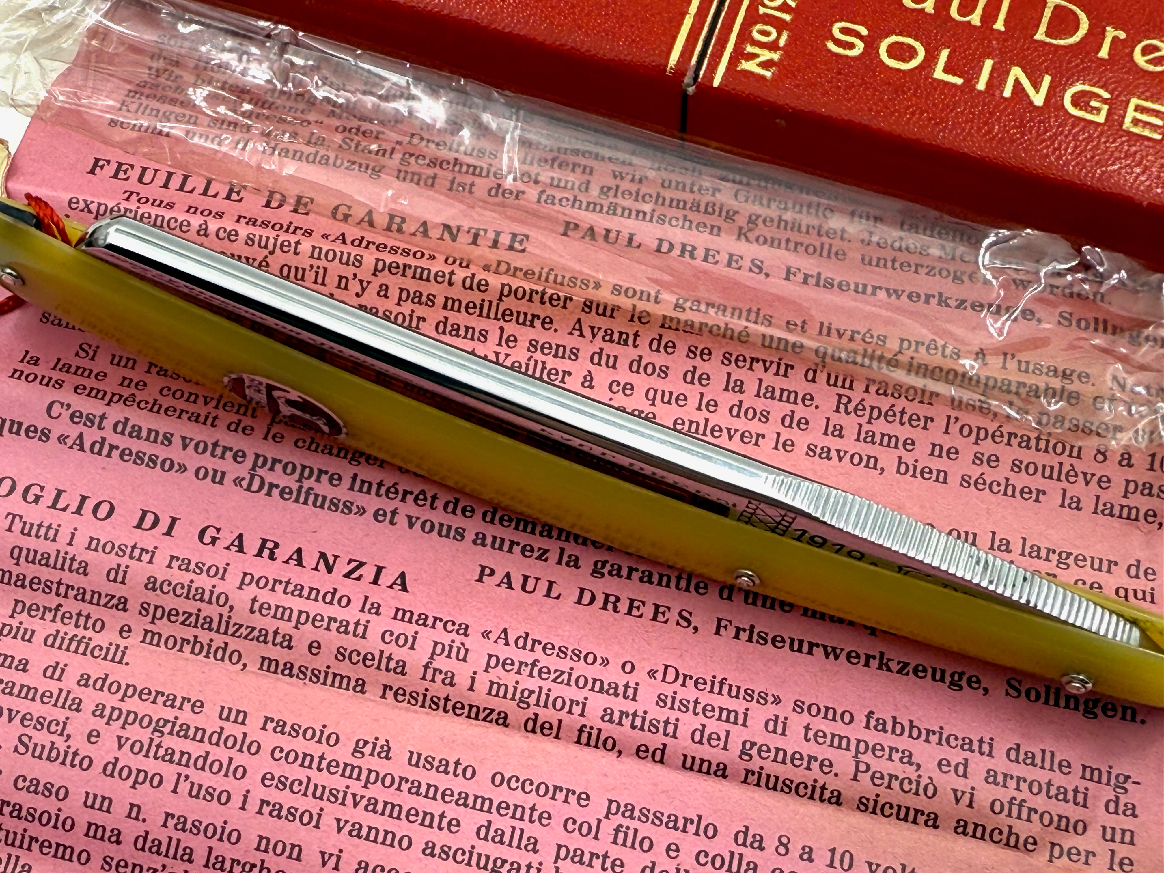 Paul Drees "Dreifuss" no. 1919 - RARE NOS 6/8-13/16 Full Hollow Vintage Solingen Straight Razors