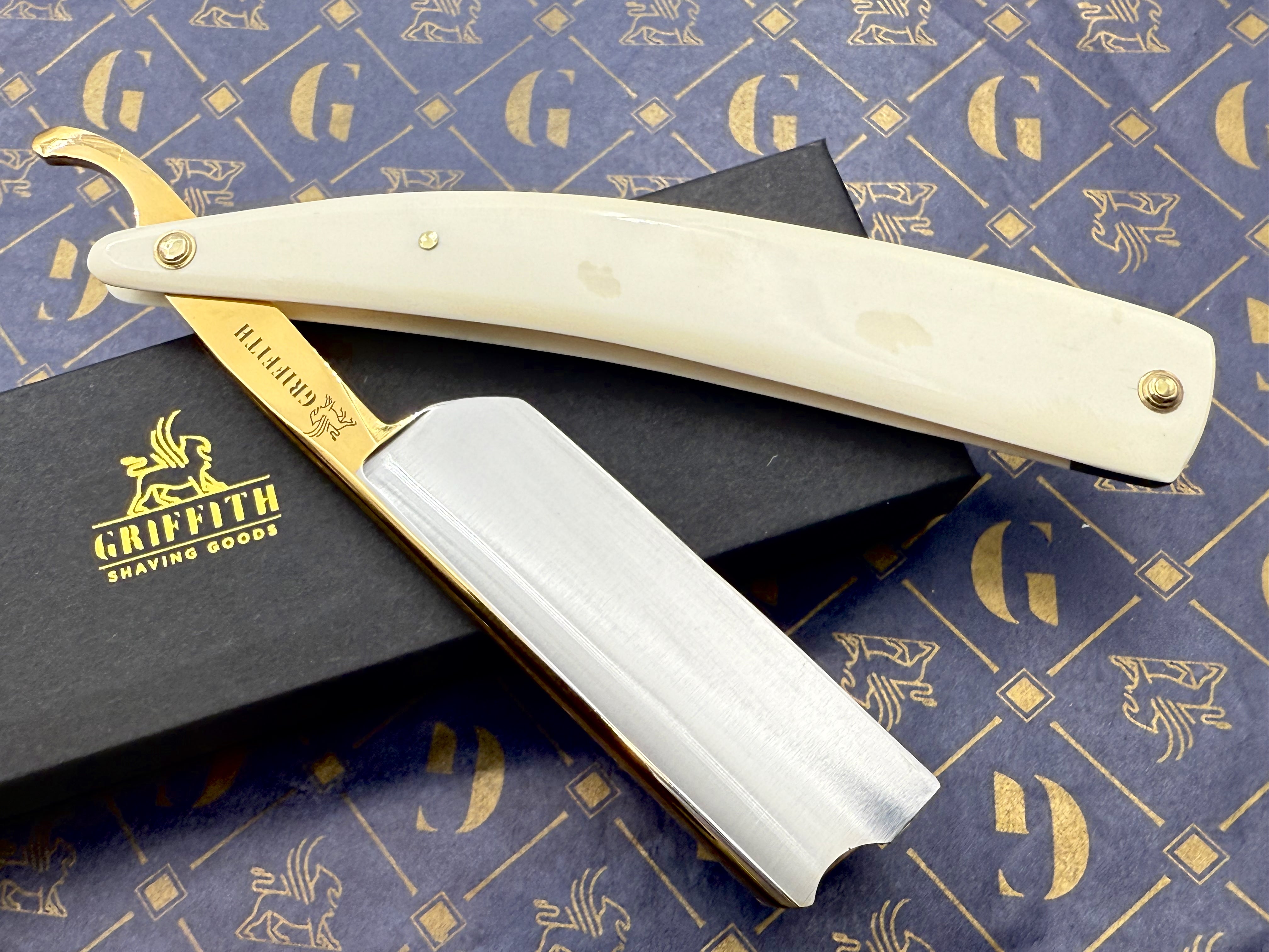 Griffith 8/8 Stainless Steel Full Hollow Blade - Mammoth Ivory Scales Artisan Straight Razor