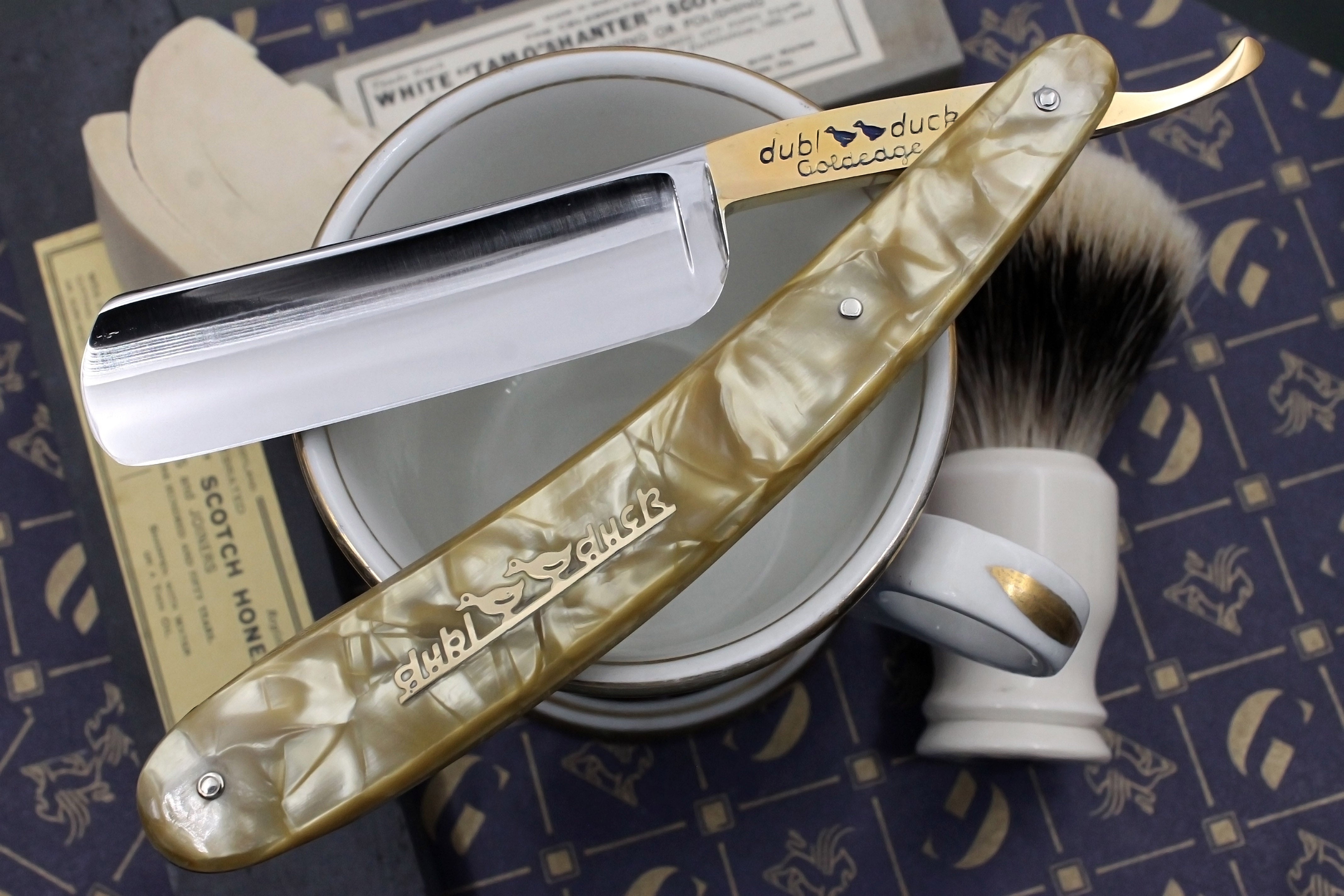 Dubl Duck Goldedge 7/8 Blade Cracked Ice Scales - Fully Restored Vintage Solingen Straight Razor - Shave Ready