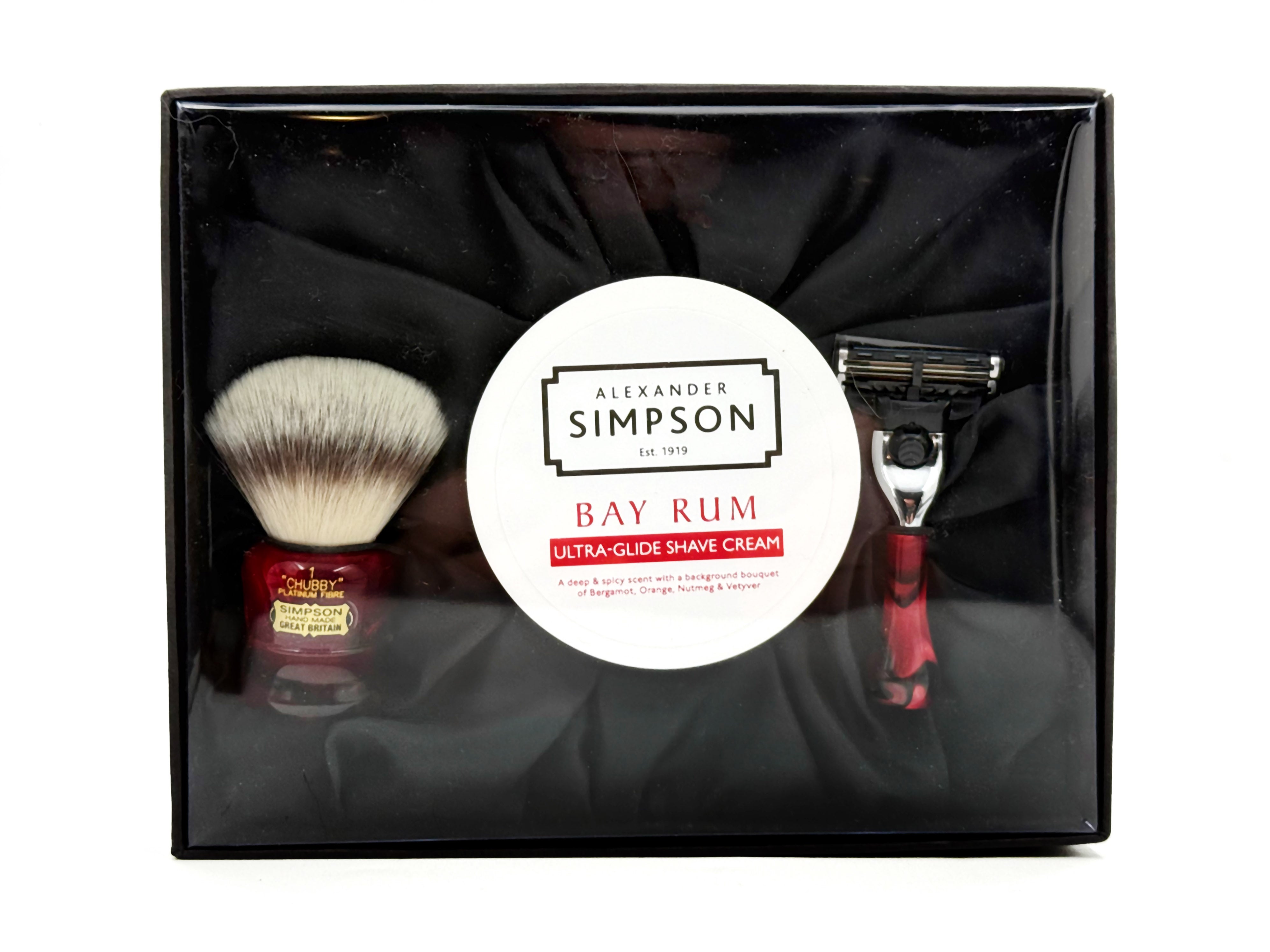 Limited Edition Simpson Shaving Set - Chubby CH1 Platinum Brush, Bay Rum Cream & Razor - Ruby
