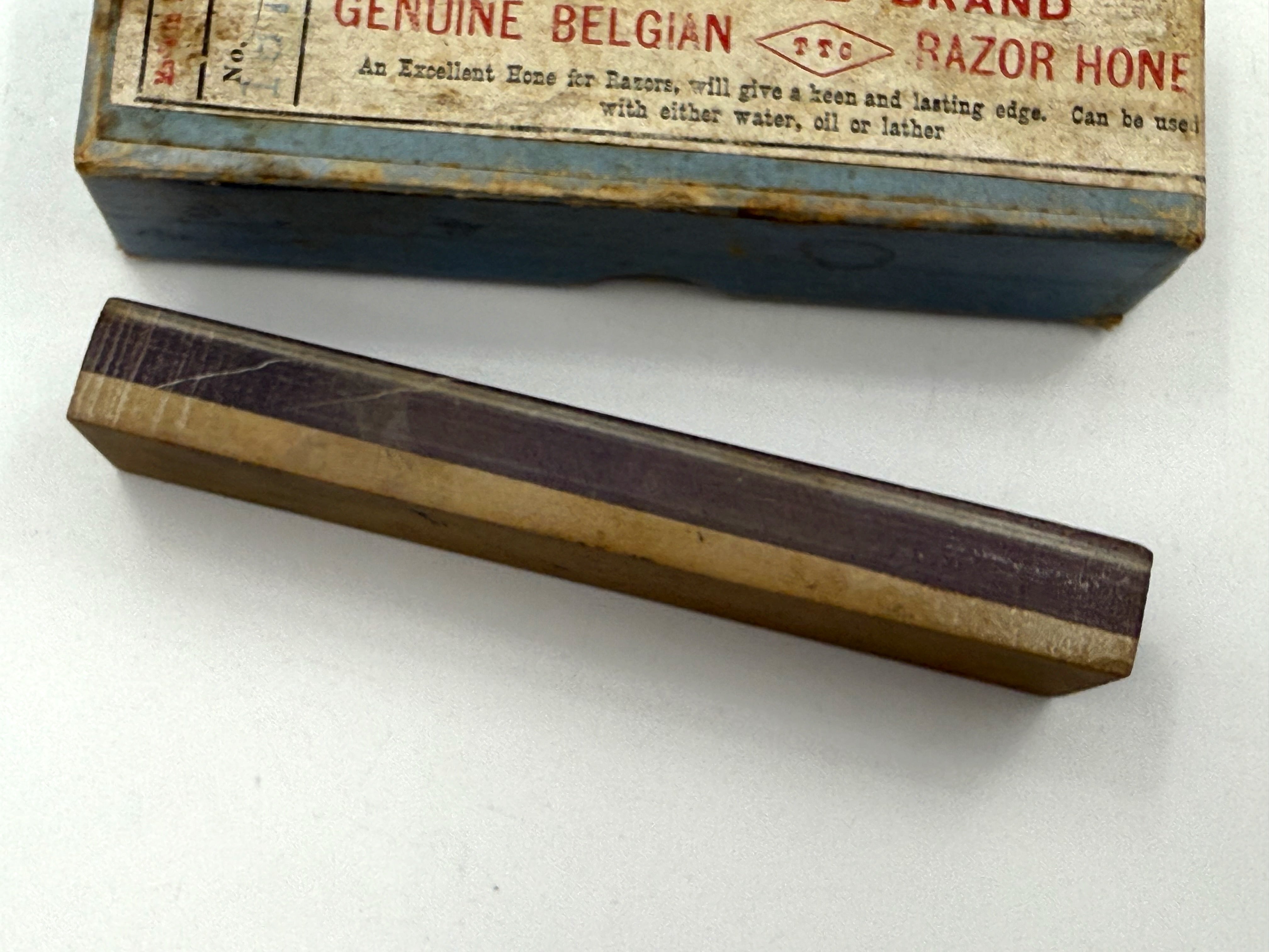 Coticule belge - Coffret d'affûtage pour rasoir - Combinaison vintage - 178 mm x 38 mm (7" x 1,5") - Affûtage