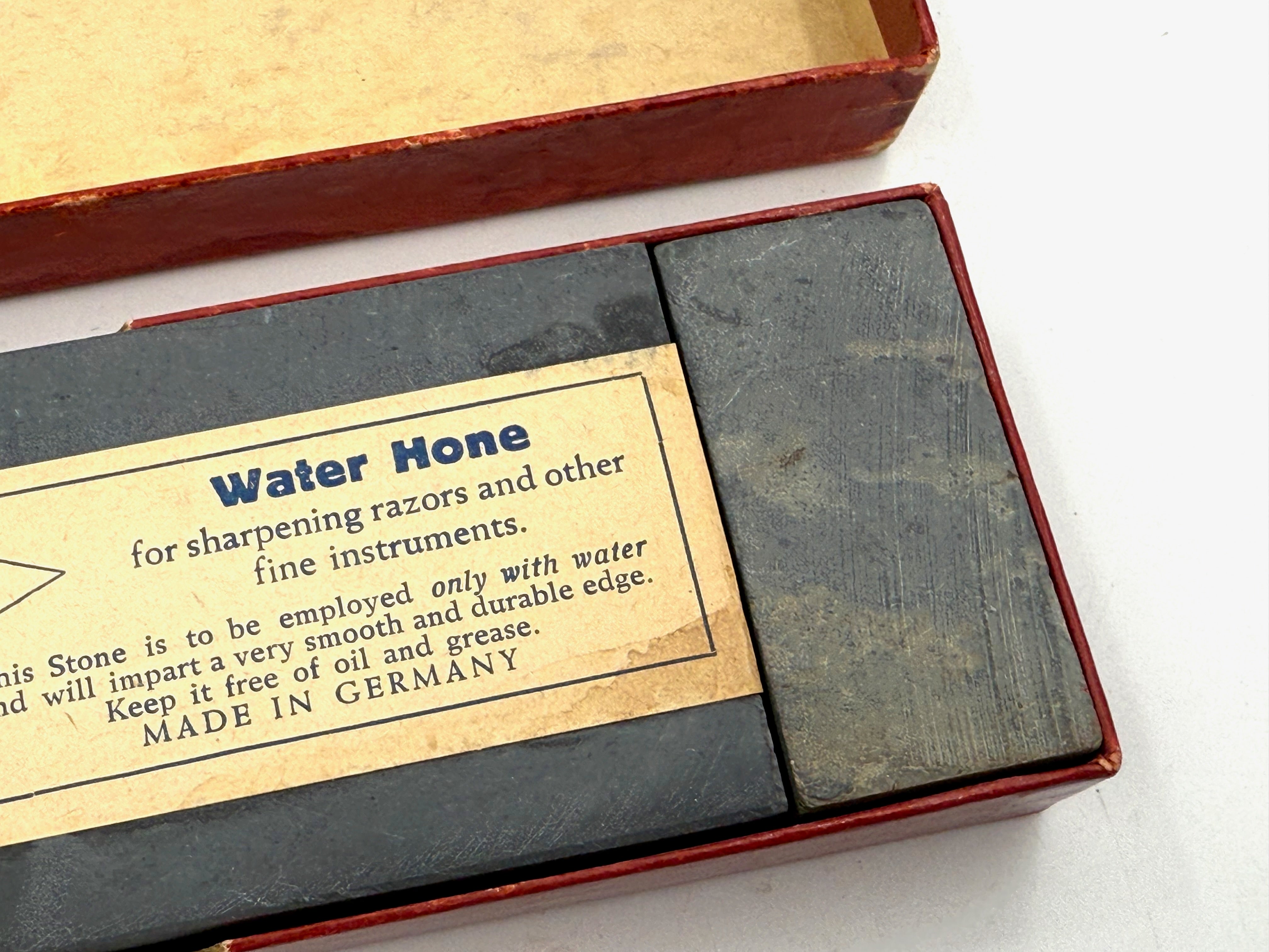 Facos Water Razor Hone - Vintage Boxed Blue Thuringian Water Razor Hone