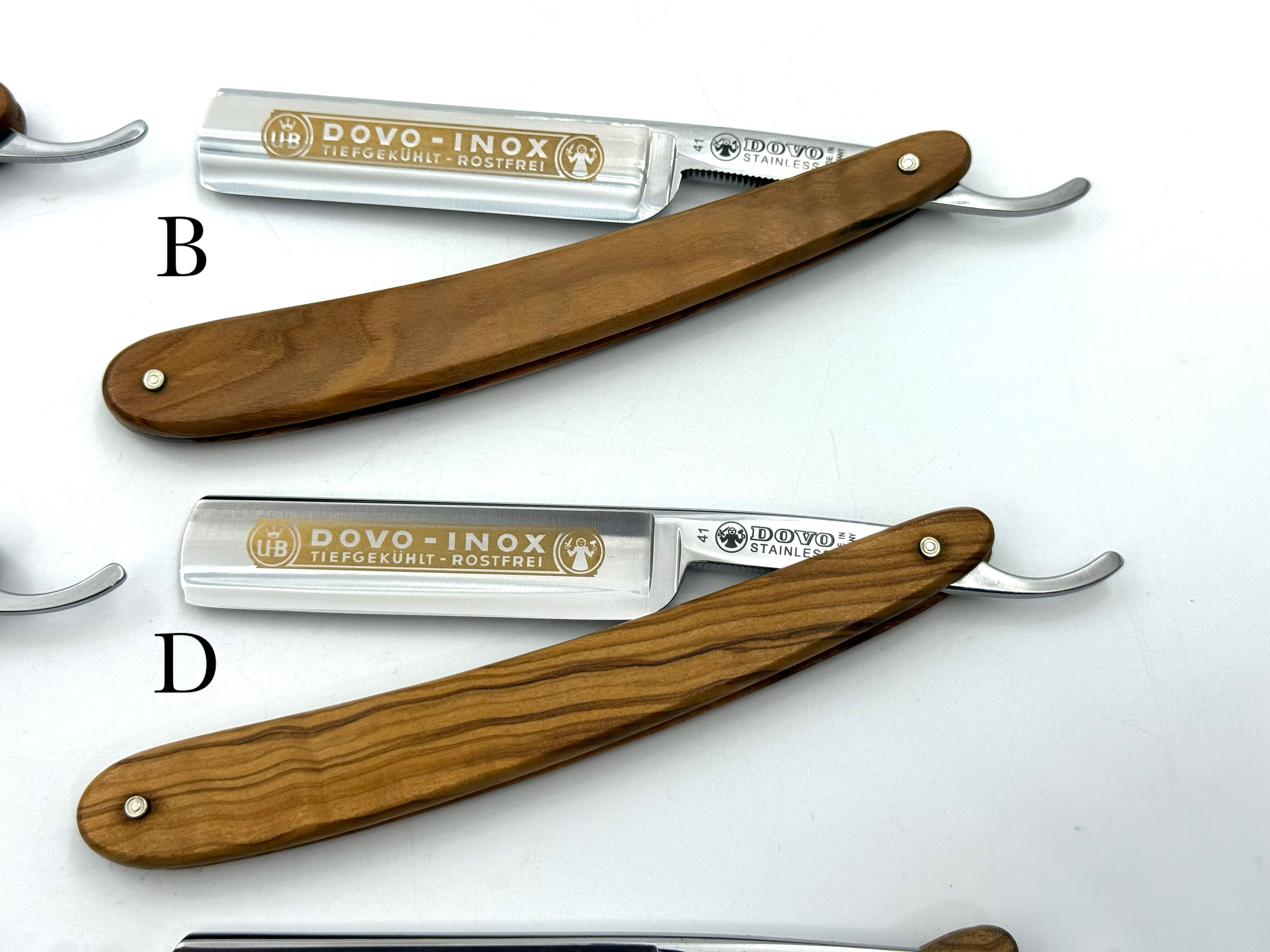 GSG Renewed "Dovo Inox" Olive Wood Handle 5/8 Etched Full Hollow Solingen Stainless Straight Razors (CHOOSE YOUR RAZOR)