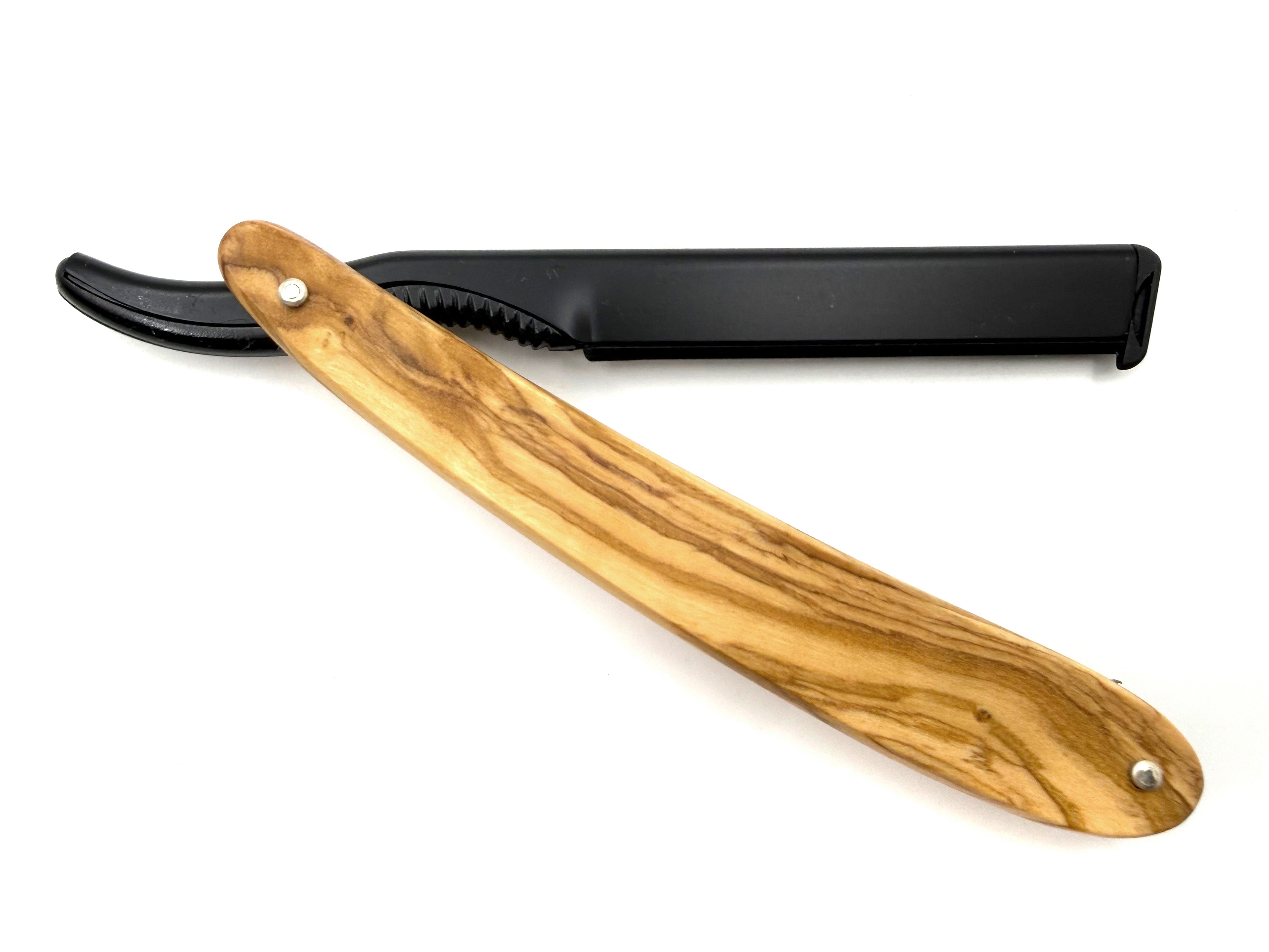 Dovo Black Shavette Straight Razor with Olive Wood Scales