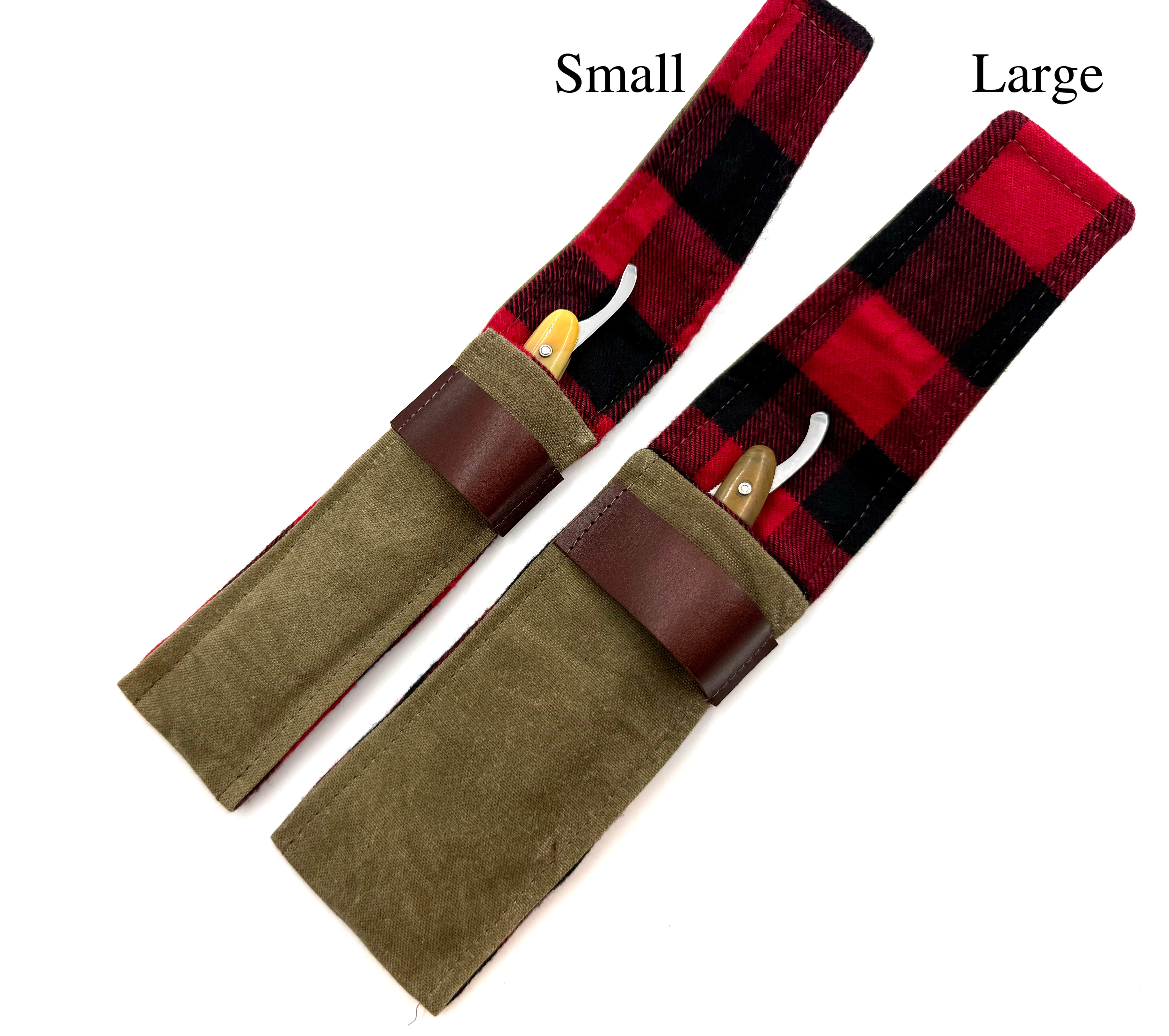 Waxed Canvas & Cotton Flannel Lined Straight Razor Pouch - Tan - Small or Large