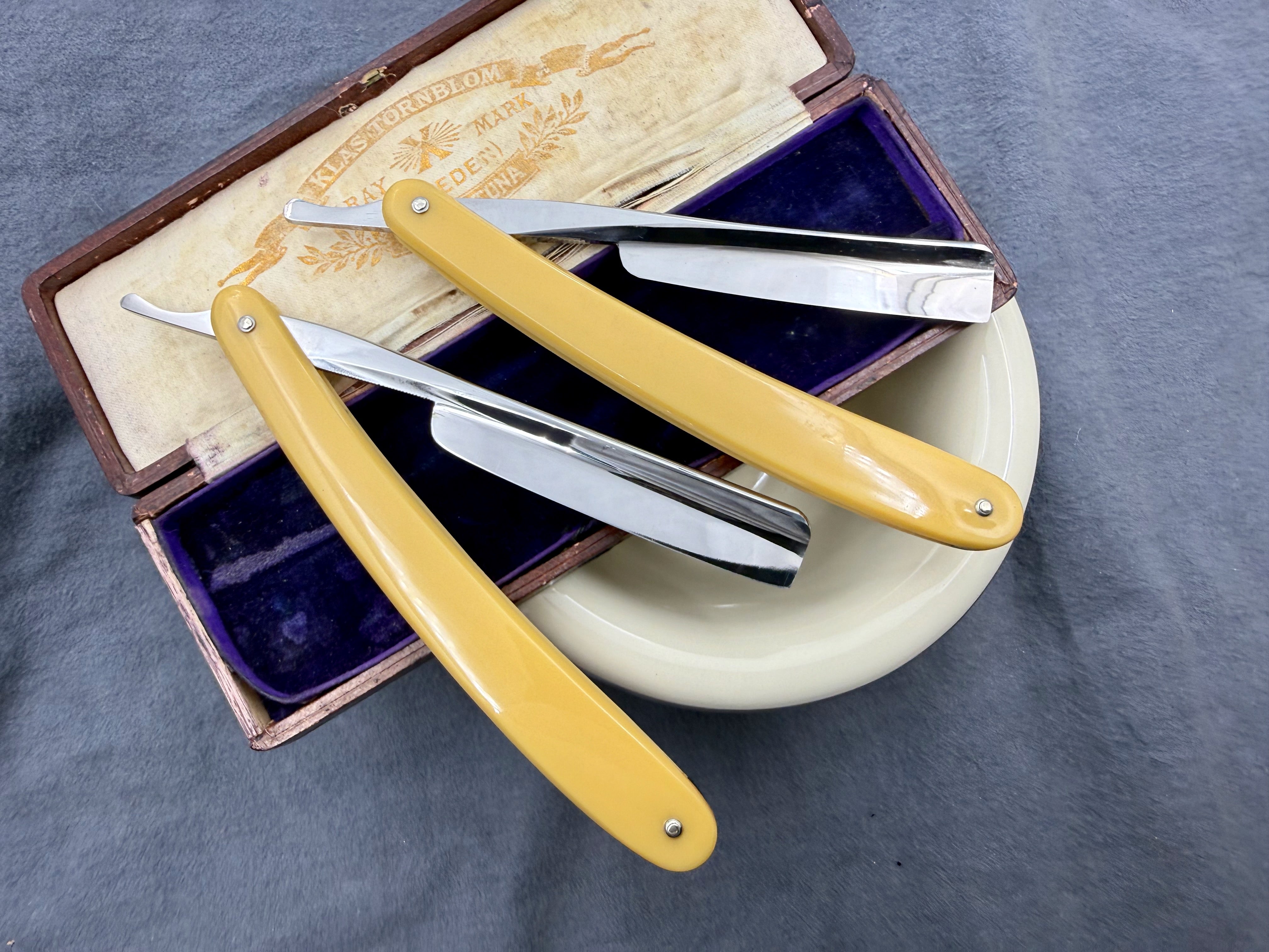 Klas Tornblom 9/16 Extra Hollow Cased Pair - Excellent Eskilstuna Sweden Straight Razors - Shave Ready