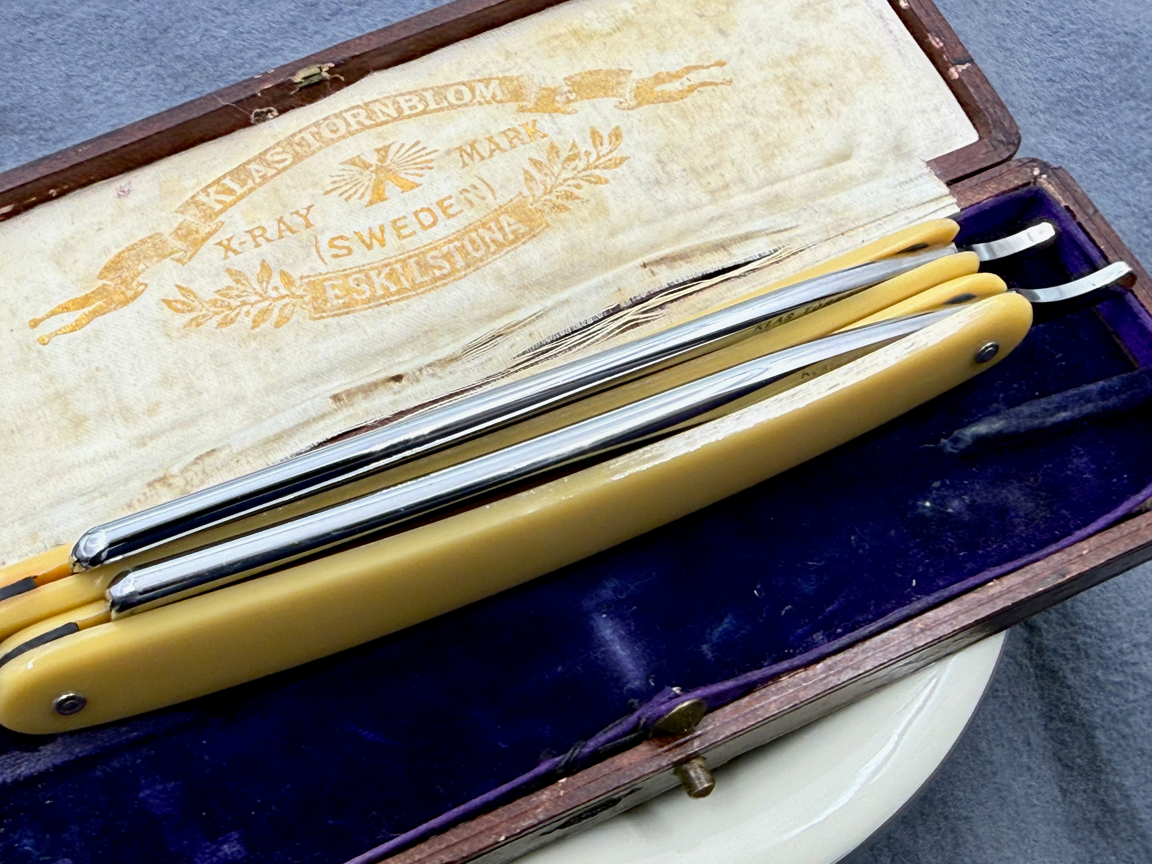 Klas Tornblom 9/16 Extra Hollow Cased Pair - Excellent Eskilstuna Sweden Straight Razors - Shave Ready