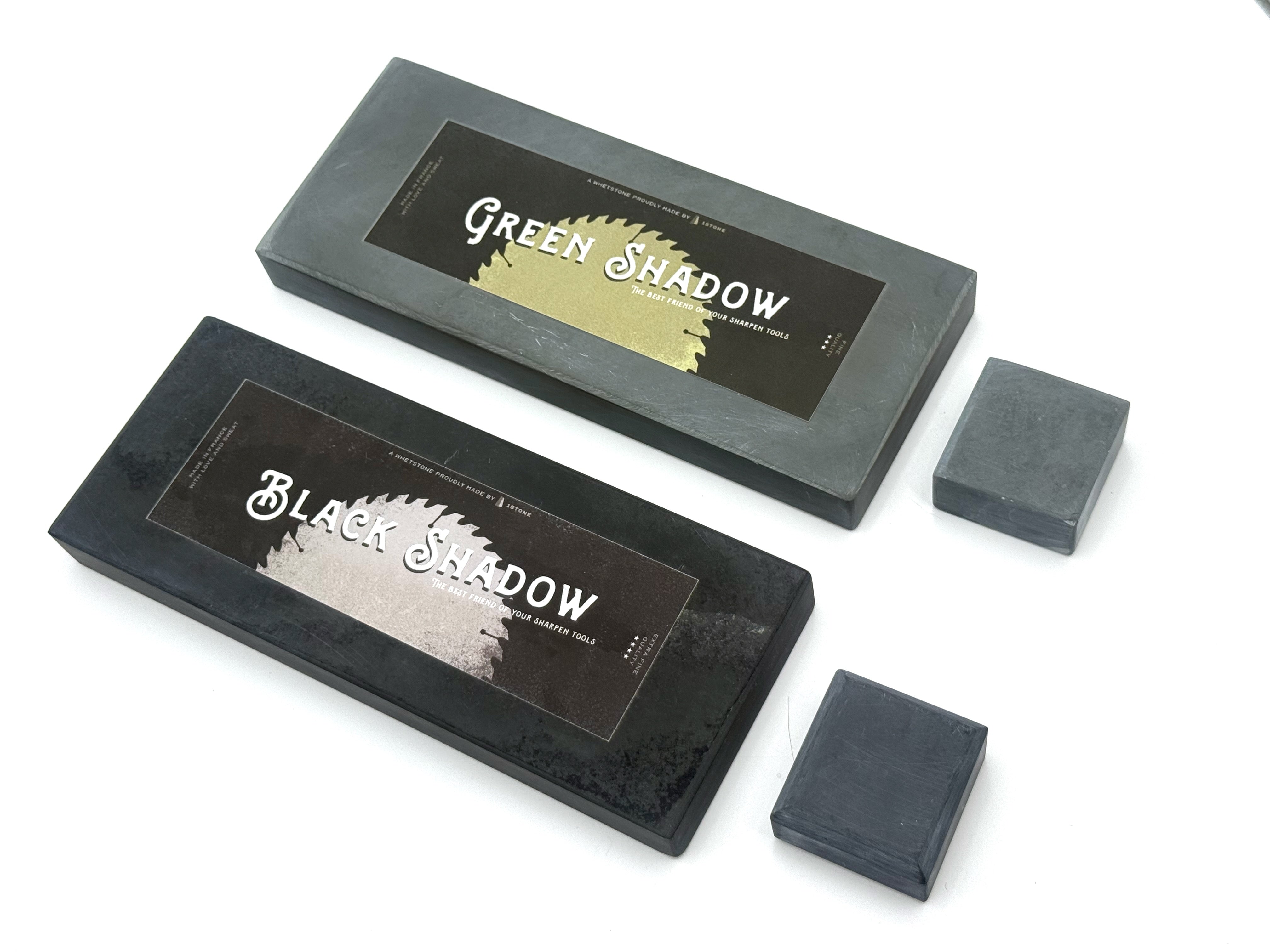 Ensemble de pierres à aiguiser Green Shadow et Black Shadow - 150 mm x 50 mm (6 x 2") - Pierres à aiguiser pour rasoir fin français avec pierre à lisier