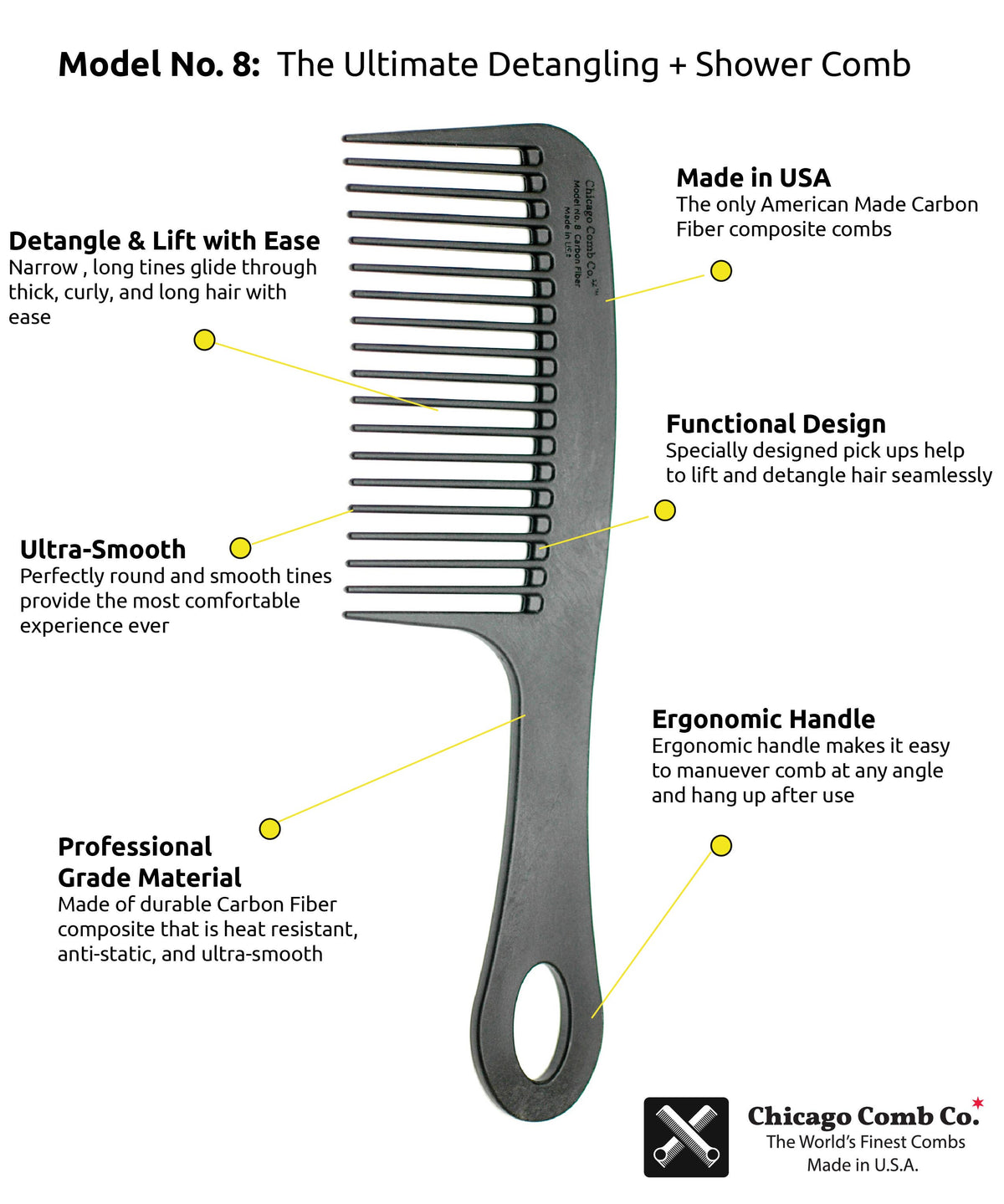 Chicago Comb Co. - Model No. 8 Carbon Fiber Comb