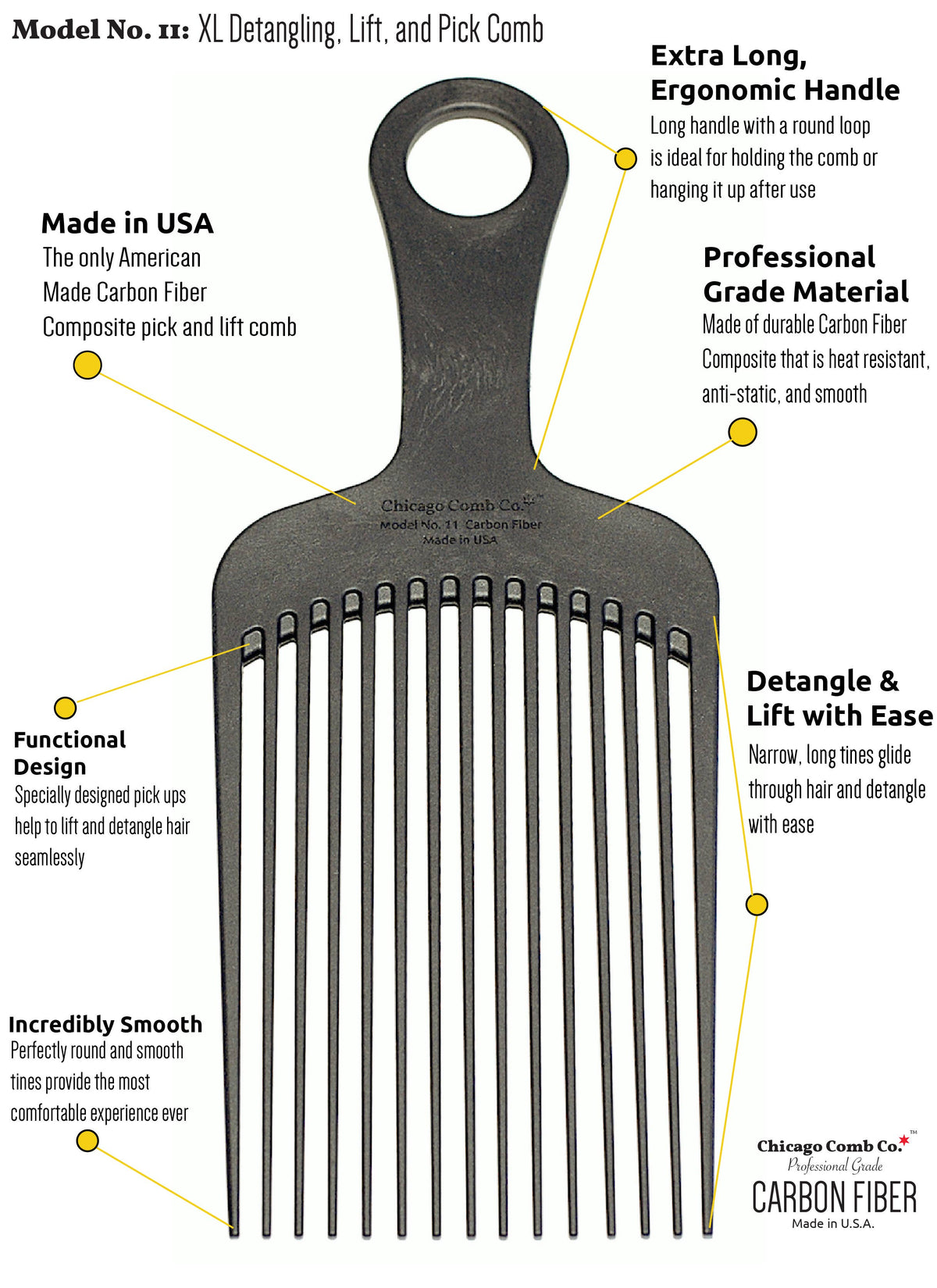 Chicago Comb Co. - Model No. 11 Carbon Fiber Comb