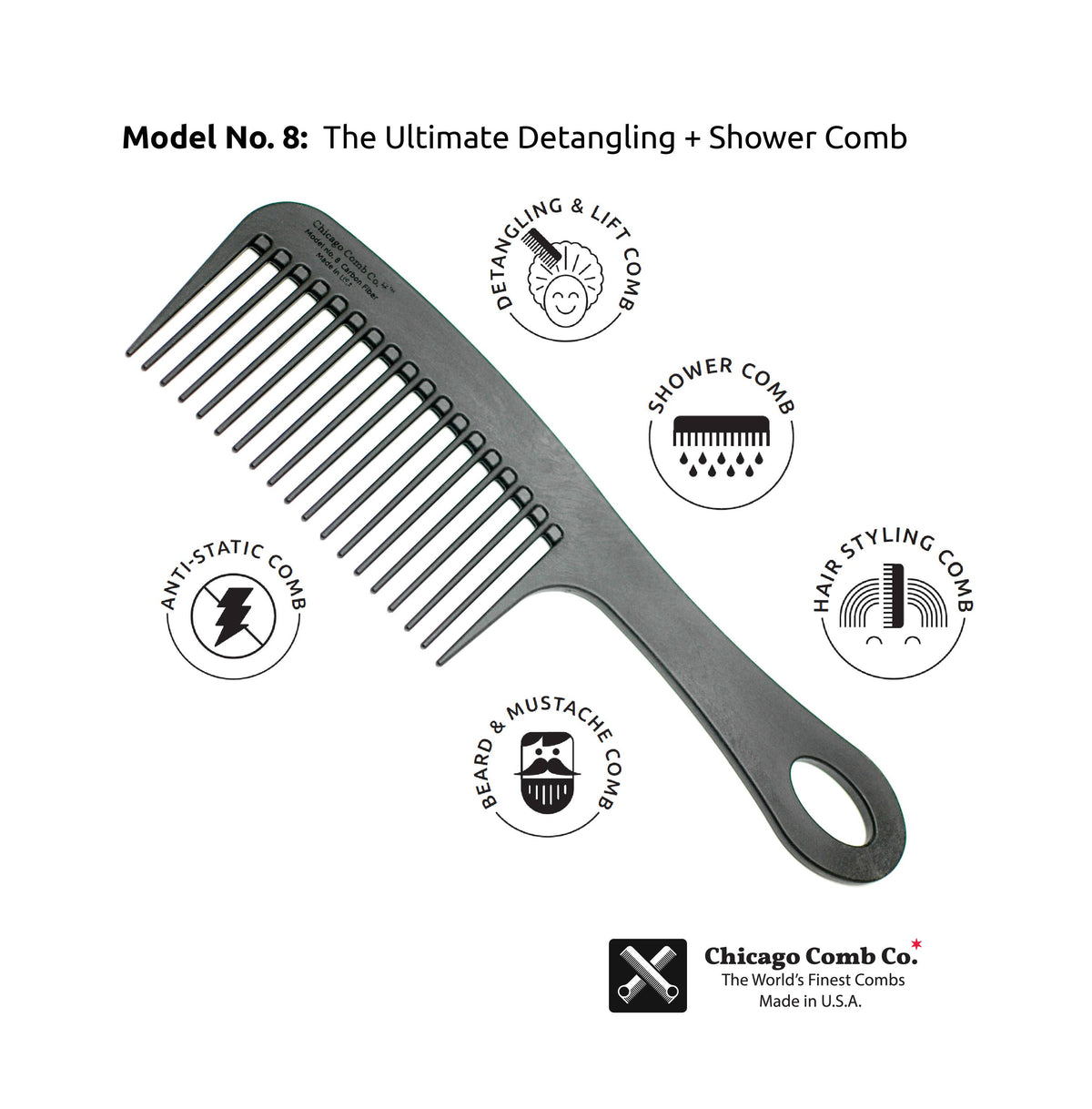 Chicago Comb Co. - Model No. 8 Carbon Fiber Comb
