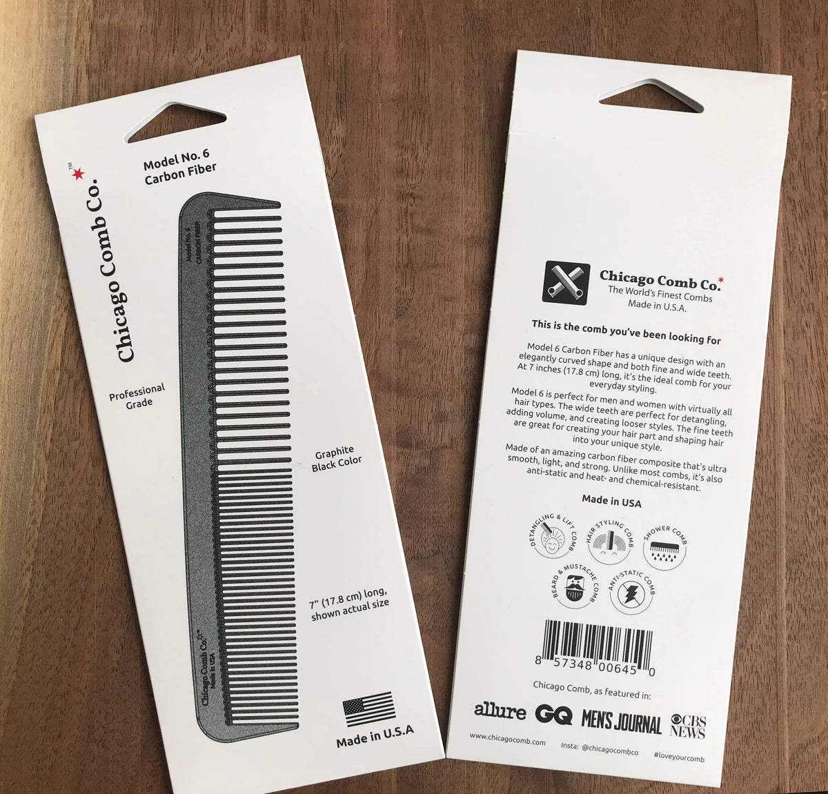 Chicago Comb Co. - Model No. 6 Carbon Fiber Comb