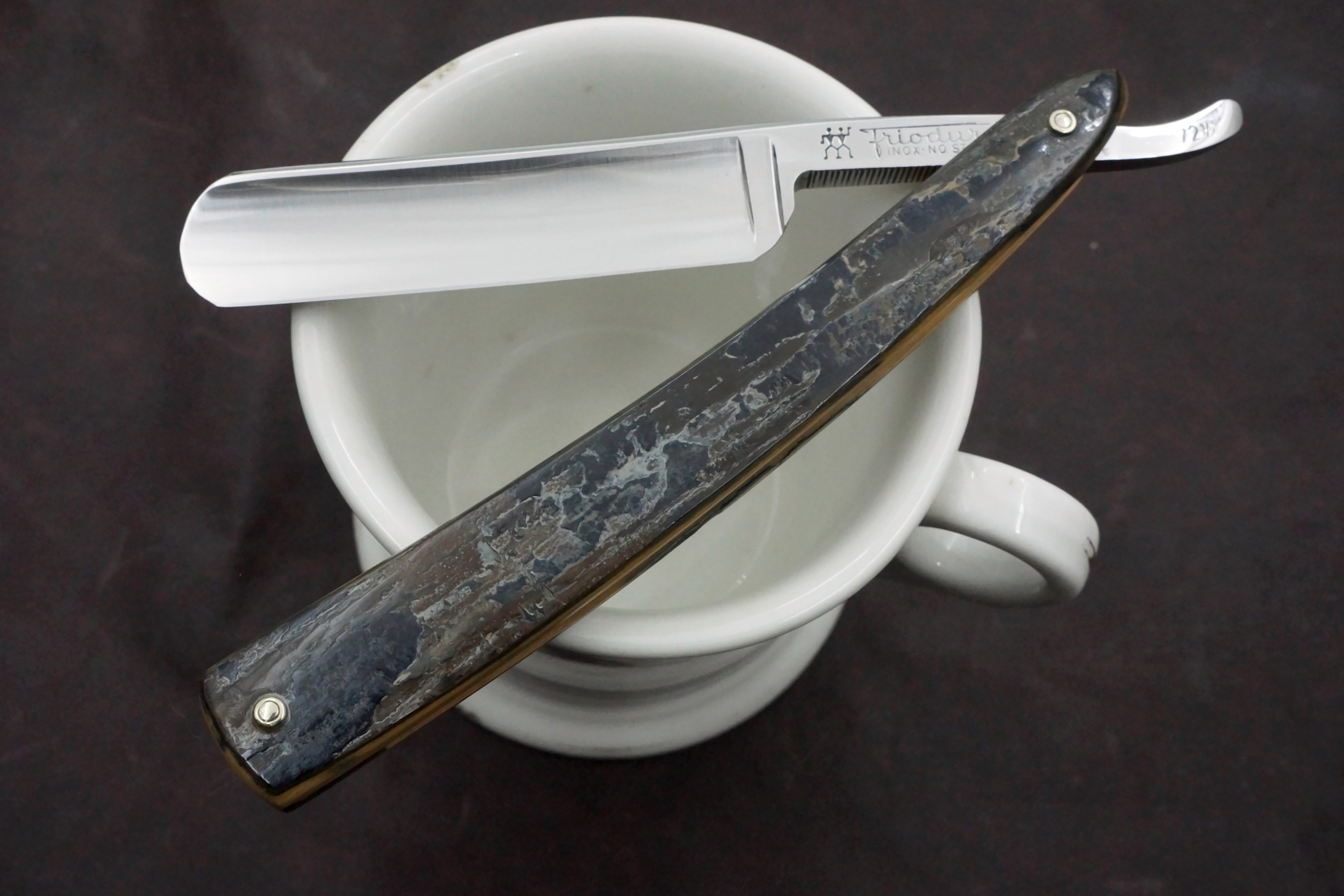 Henckels Friodur 6/8 No. 72 1/2 -  Stainless Steel Full Hollow with Custom Mammoth Ivory Scales - Solingen Straight Razor - Shave Ready