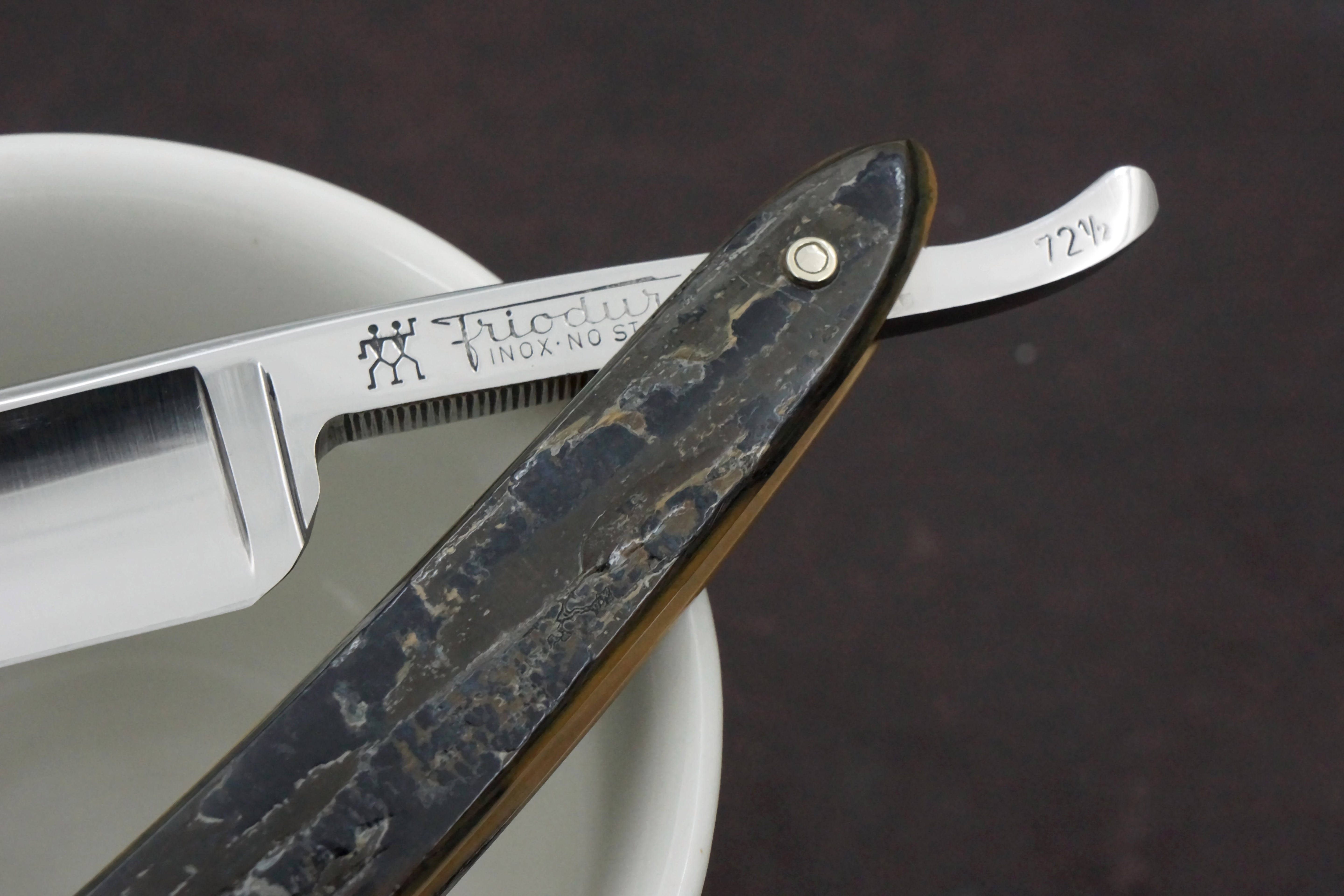 Henckels Friodur 6/8 No. 72 1/2 -  Stainless Steel Full Hollow with Custom Mammoth Ivory Scales - Solingen Straight Razor - Shave Ready