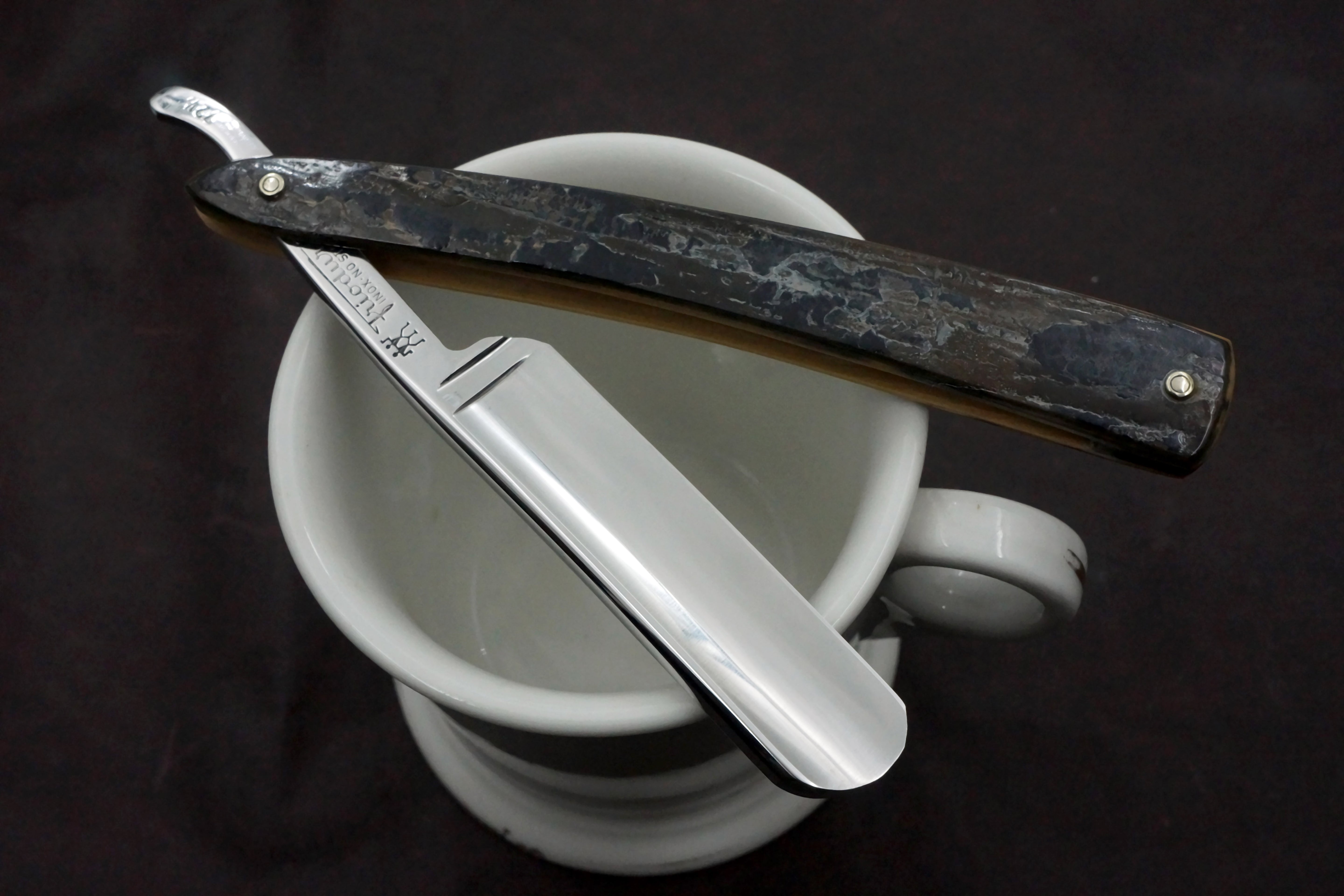 Henckels Friodur 6/8 No. 72 1/2 -  Stainless Steel Full Hollow with Custom Mammoth Ivory Scales - Solingen Straight Razor - Shave Ready