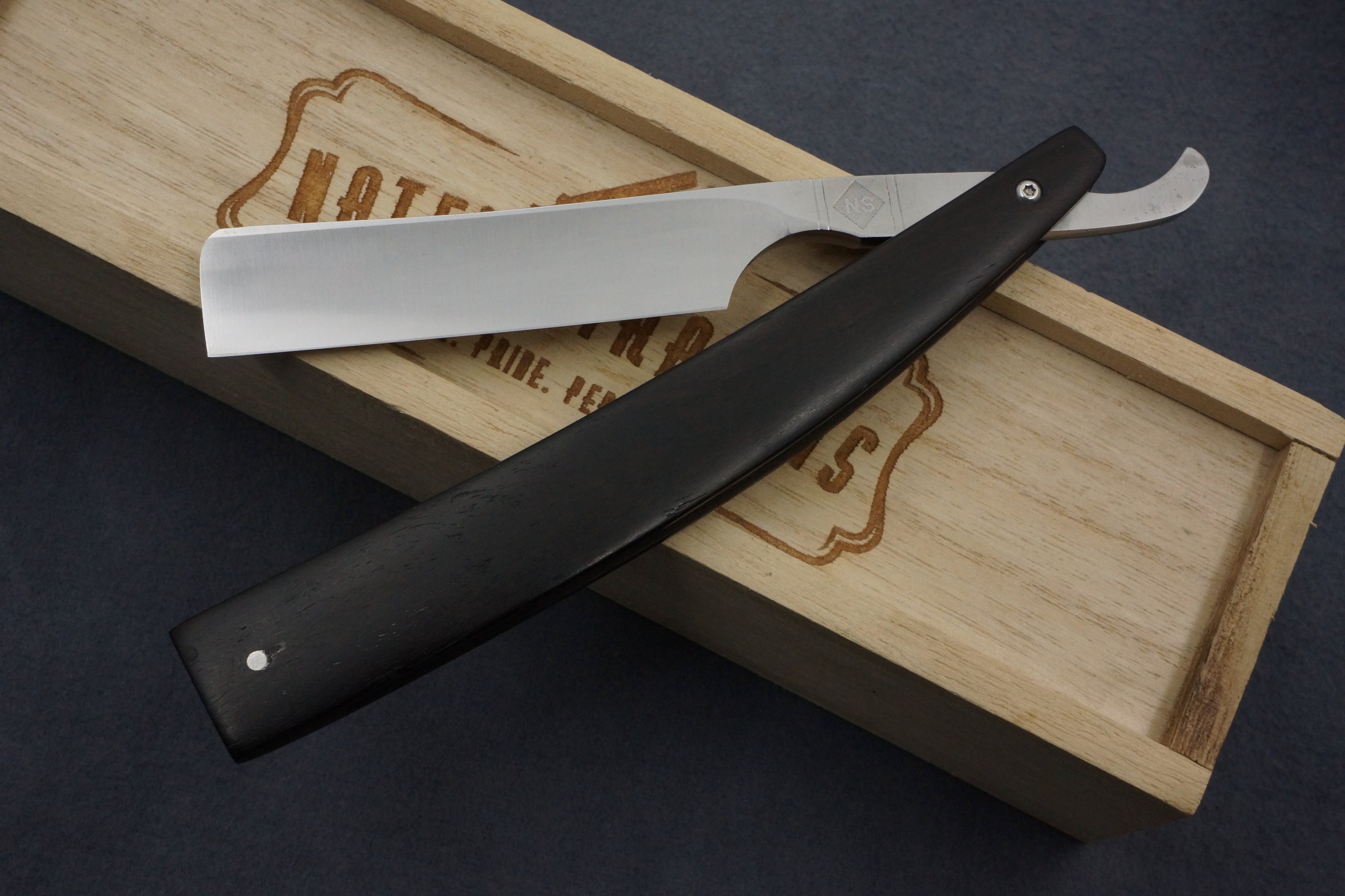 Nate's Straights 11/16 Quarter Hollow Blade with Ebony Scales - Preowned Custom Straight Razor - Shave Ready