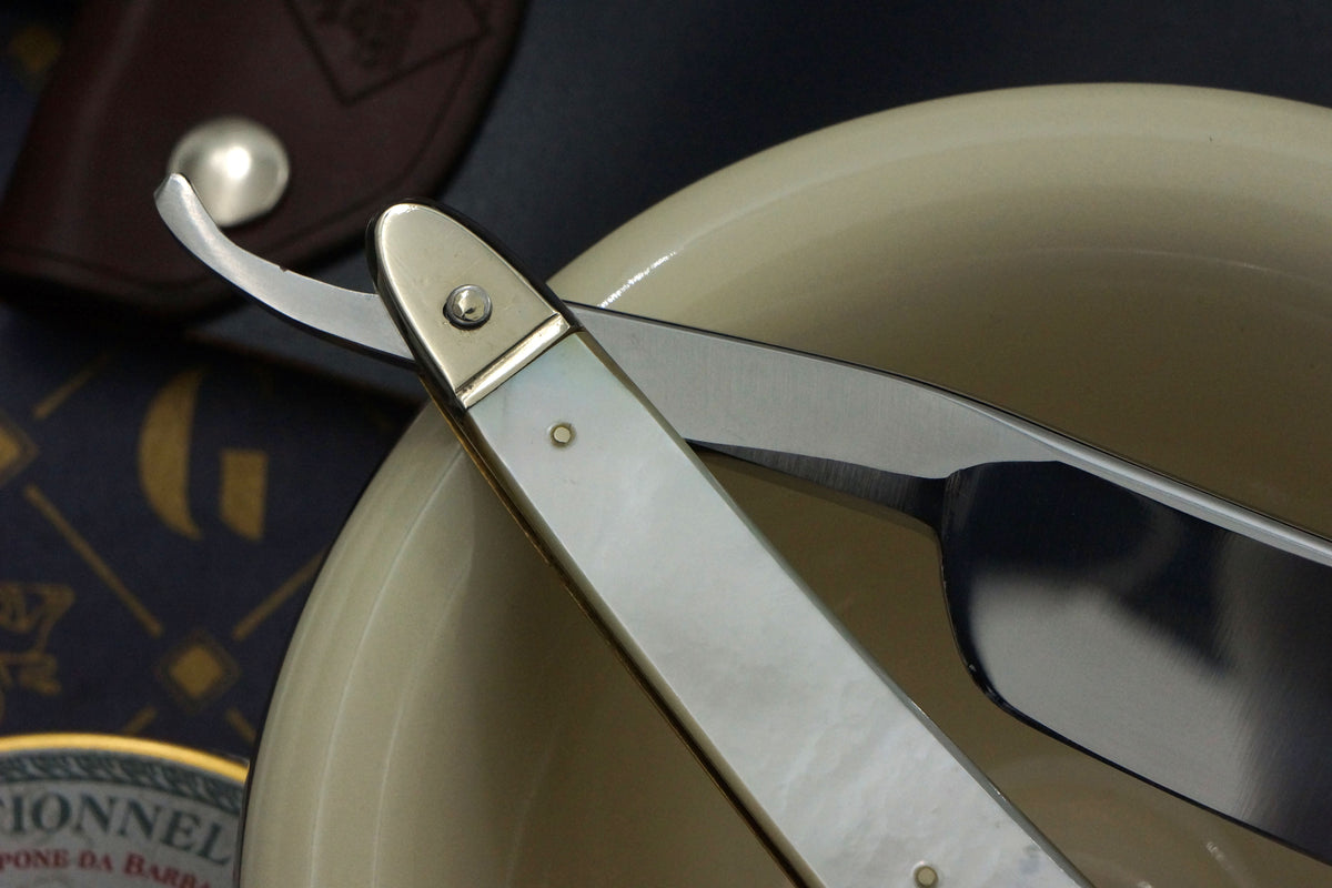Wade & Butcher "American Razor" 7/8 - Patriotic Eagle Etch Fully Restored Mother of Pearl Scaled Sheffield Straight Razor - Shave Ready