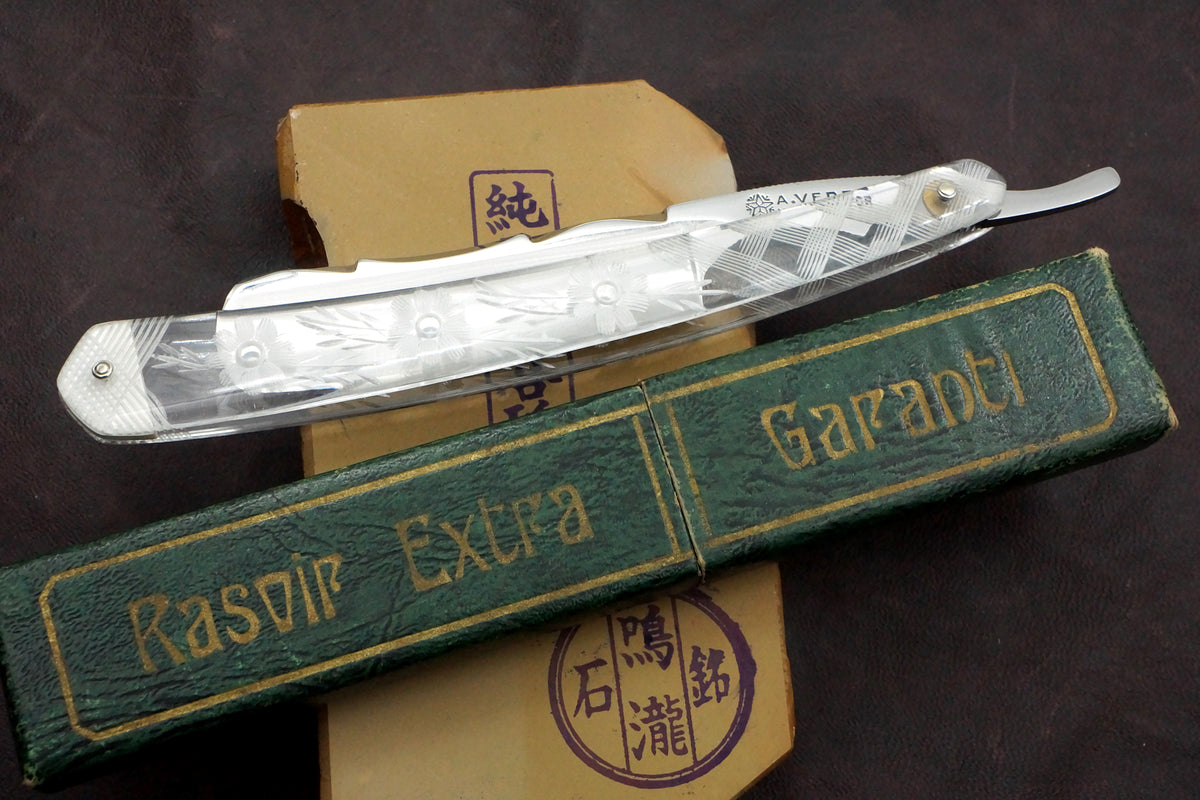 A. Vedel - Excellent ++ 6/8 Full Hollow Blade Rare Engraved Scales - Vintage French Straight Razor - Shave Ready