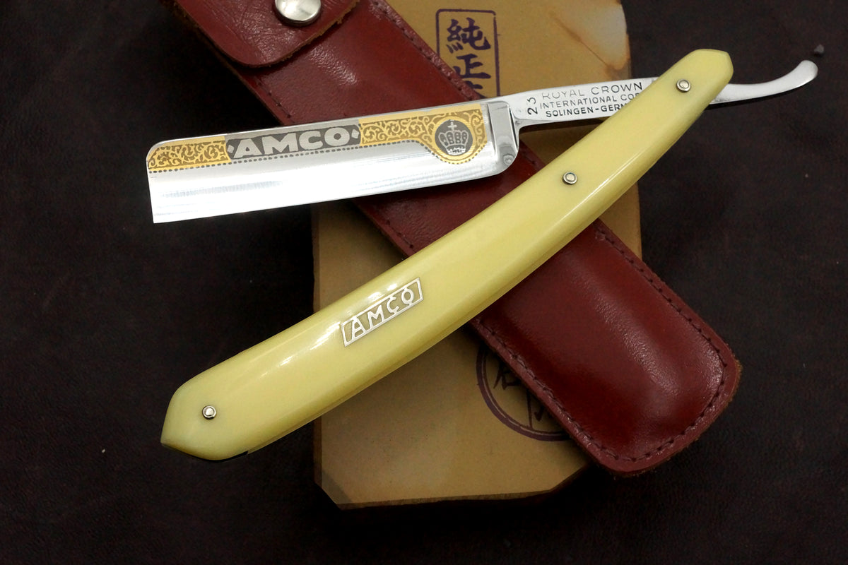 Lame 11/16 presque intacte de Royal Crown International AMCO - Rasoir droit Solingen vintage - Prêt à raser
