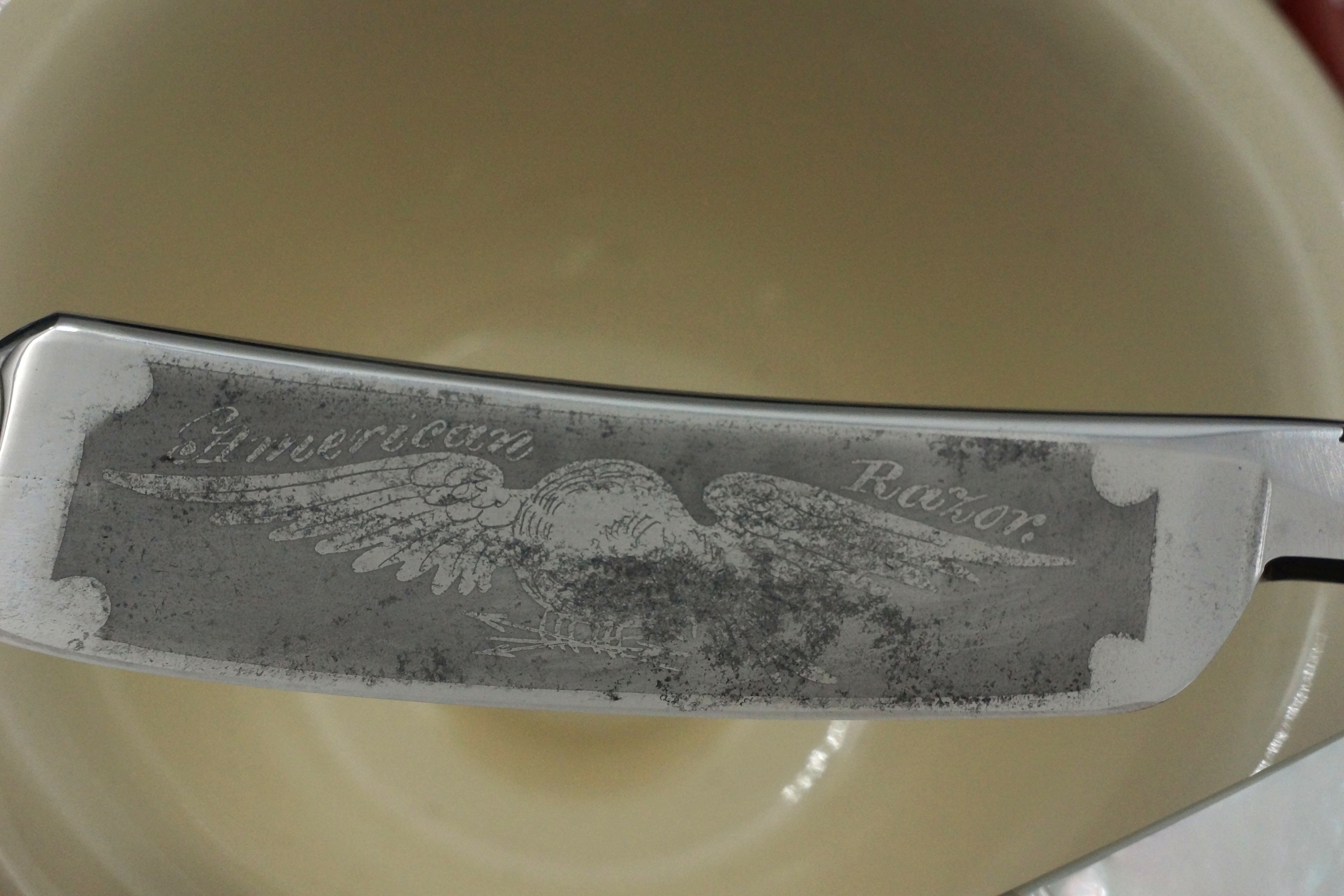 Wade & Butcher "American Razor" 7/8 - Patriotic Eagle Etch Fully Restored Mother of Pearl Scaled Sheffield Straight Razor - Shave Ready