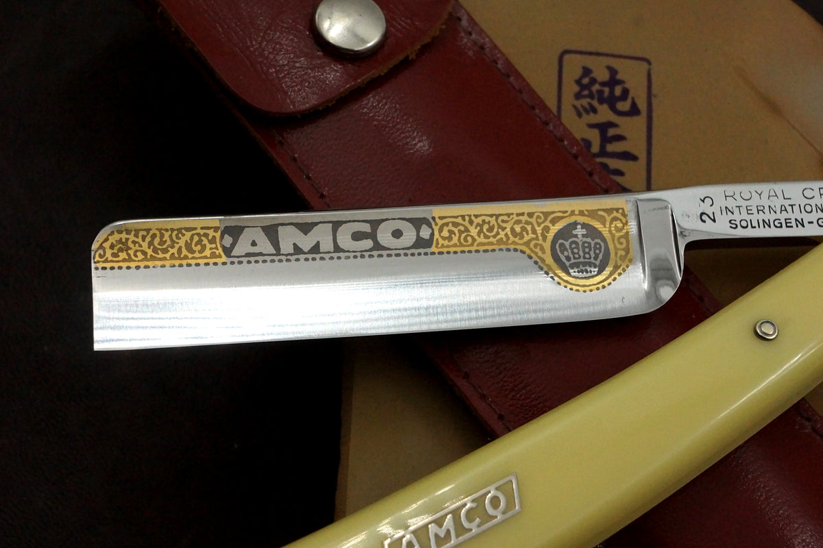 Lame 11/16 presque intacte de Royal Crown International AMCO - Rasoir droit Solingen vintage - Prêt à raser