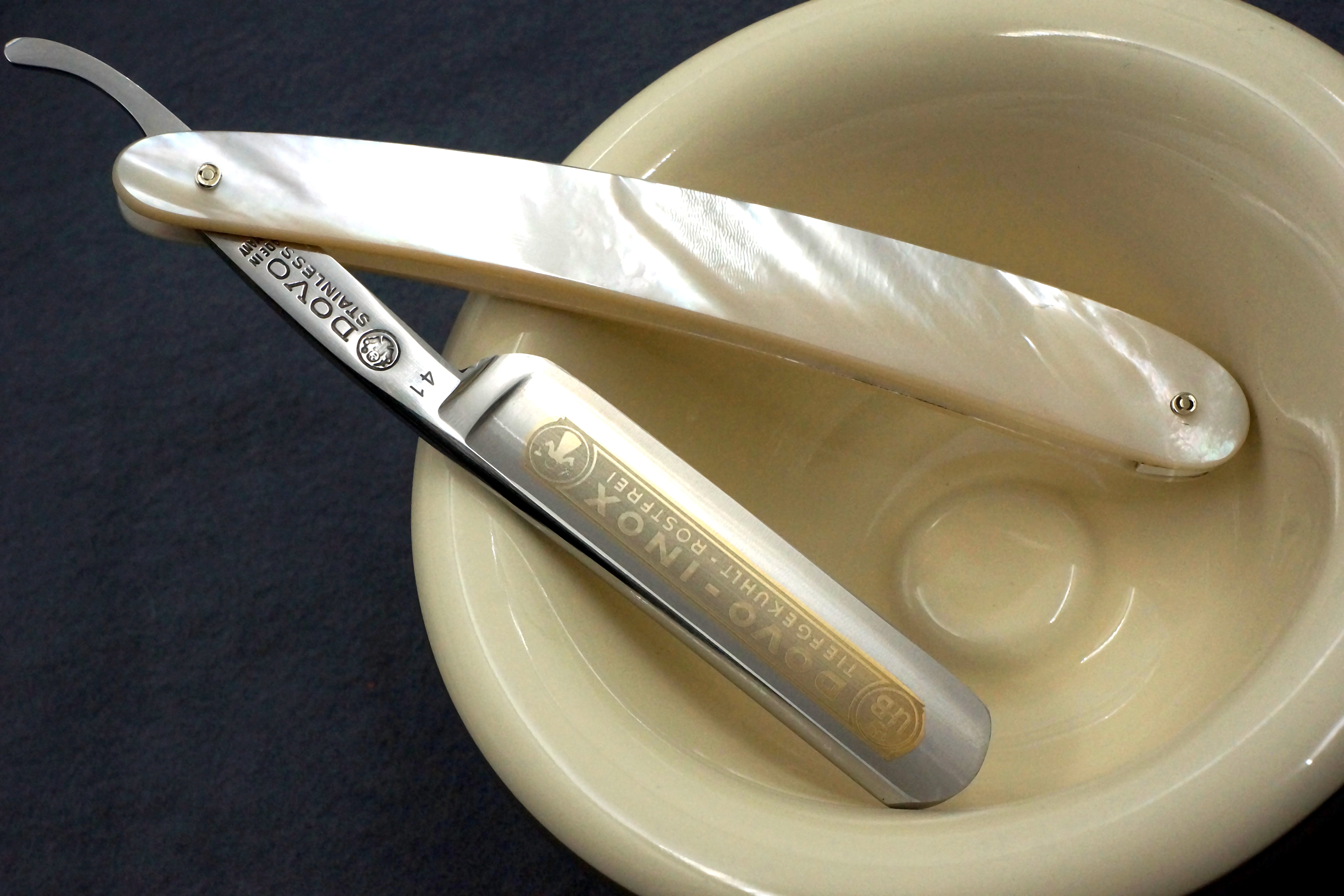 Dovo Inox No. 41 with Solid Pearl Scales -  Preowned Rare 11/16 Full Hollow Blade - Solingen Straight Razor - Shave Ready