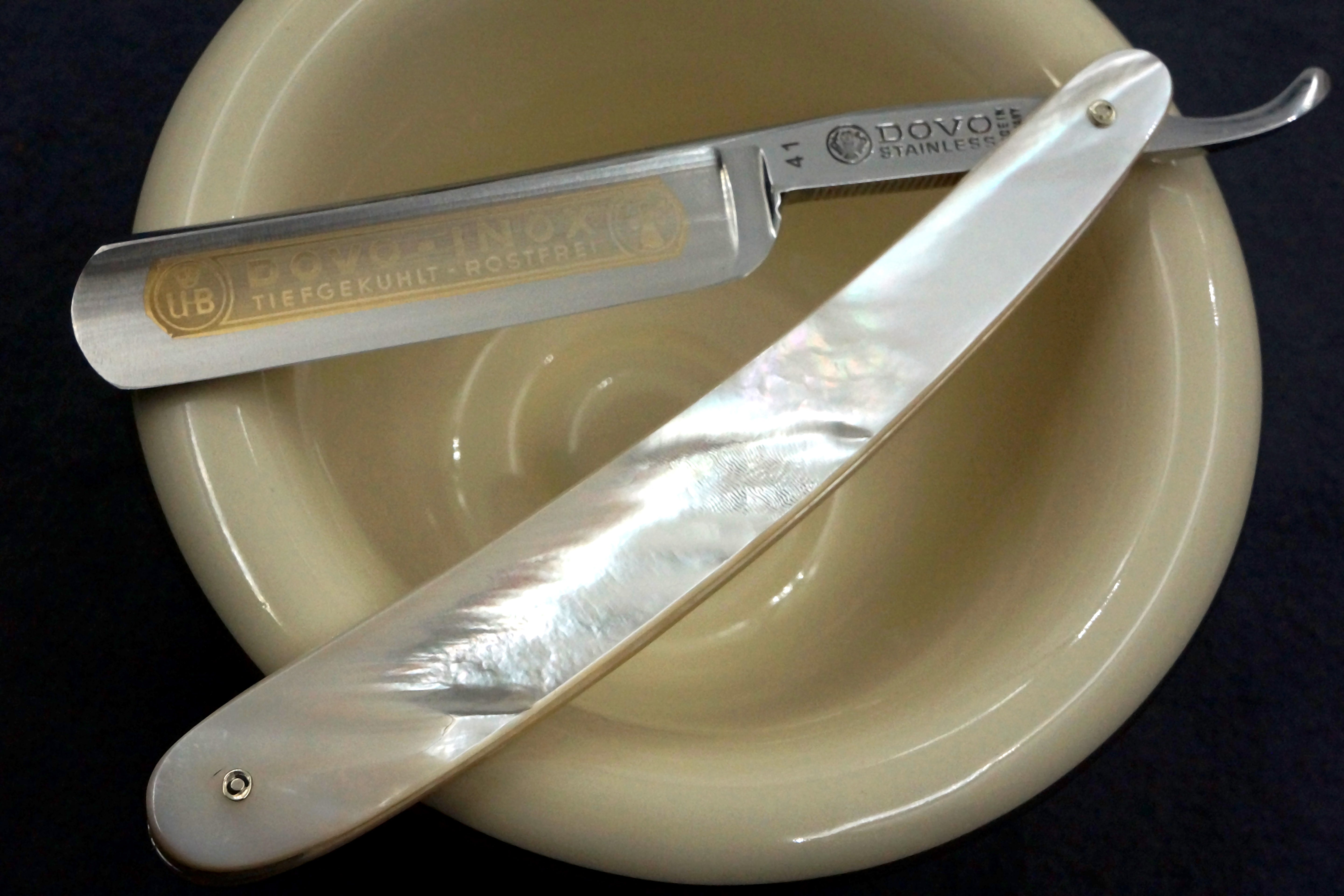 Dovo Inox No. 41 with Solid Pearl Scales -  Preowned Rare 11/16 Full Hollow Blade - Solingen Straight Razor - Shave Ready