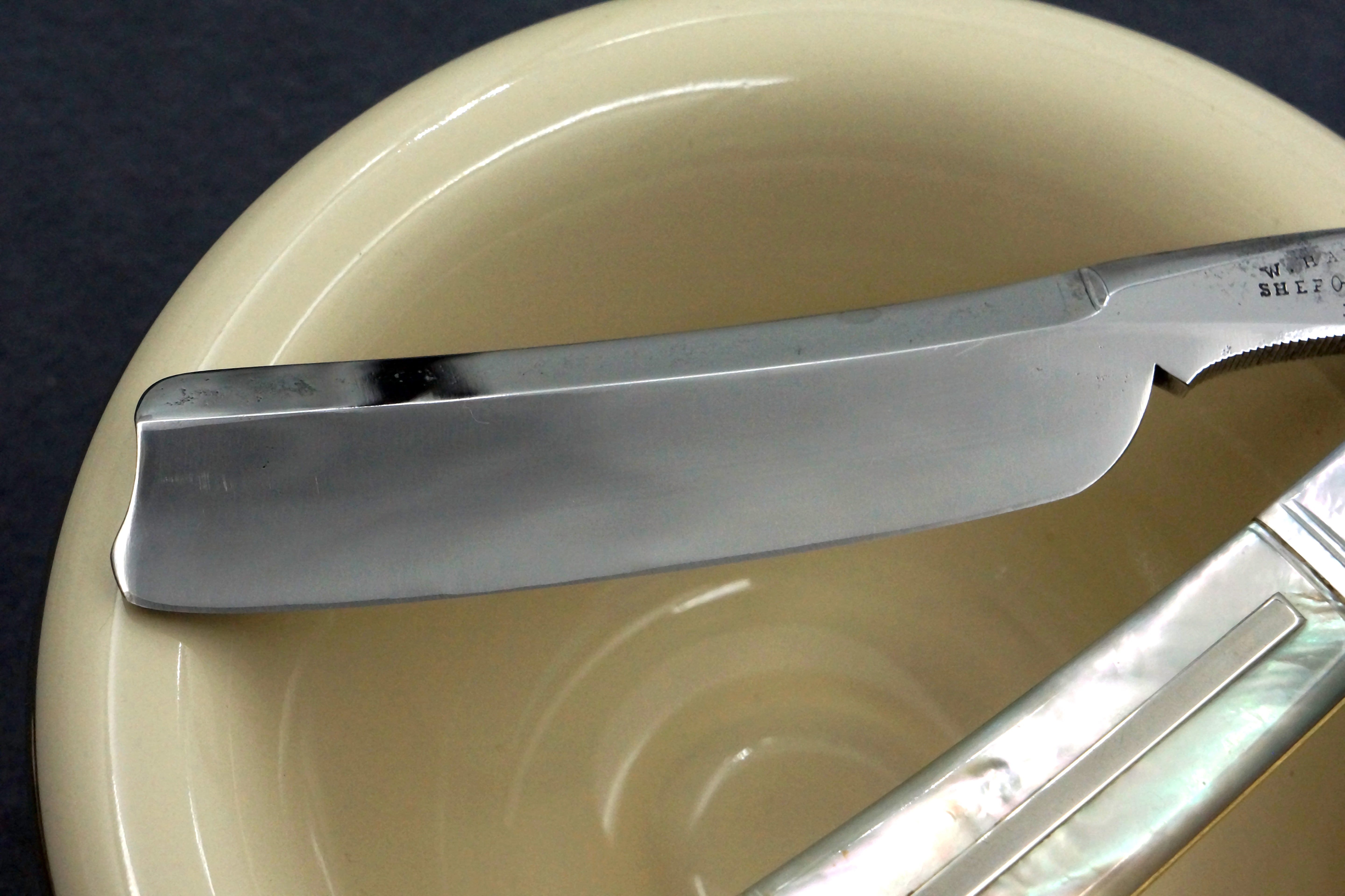 Hawcroft & Sons 6/8 - Fancy Grind Fully Restored Mother of Pearl Scaled Sheffield Straight Razor - Shave Ready