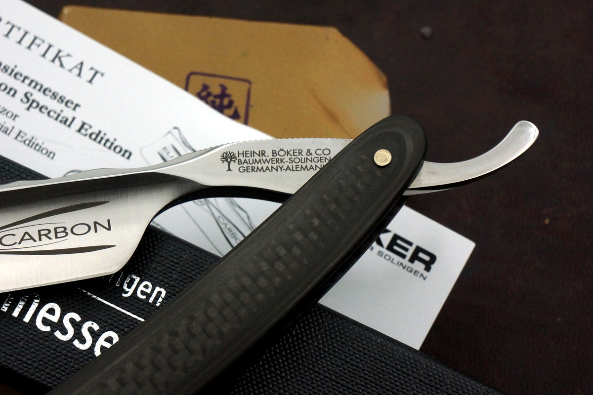 Boker "Elite Carbon Special Edition" 6/8 Full Hollow Blade with Carbon Fiber Scales - Mint Preowned Solingen Straight Razor - Shave Ready