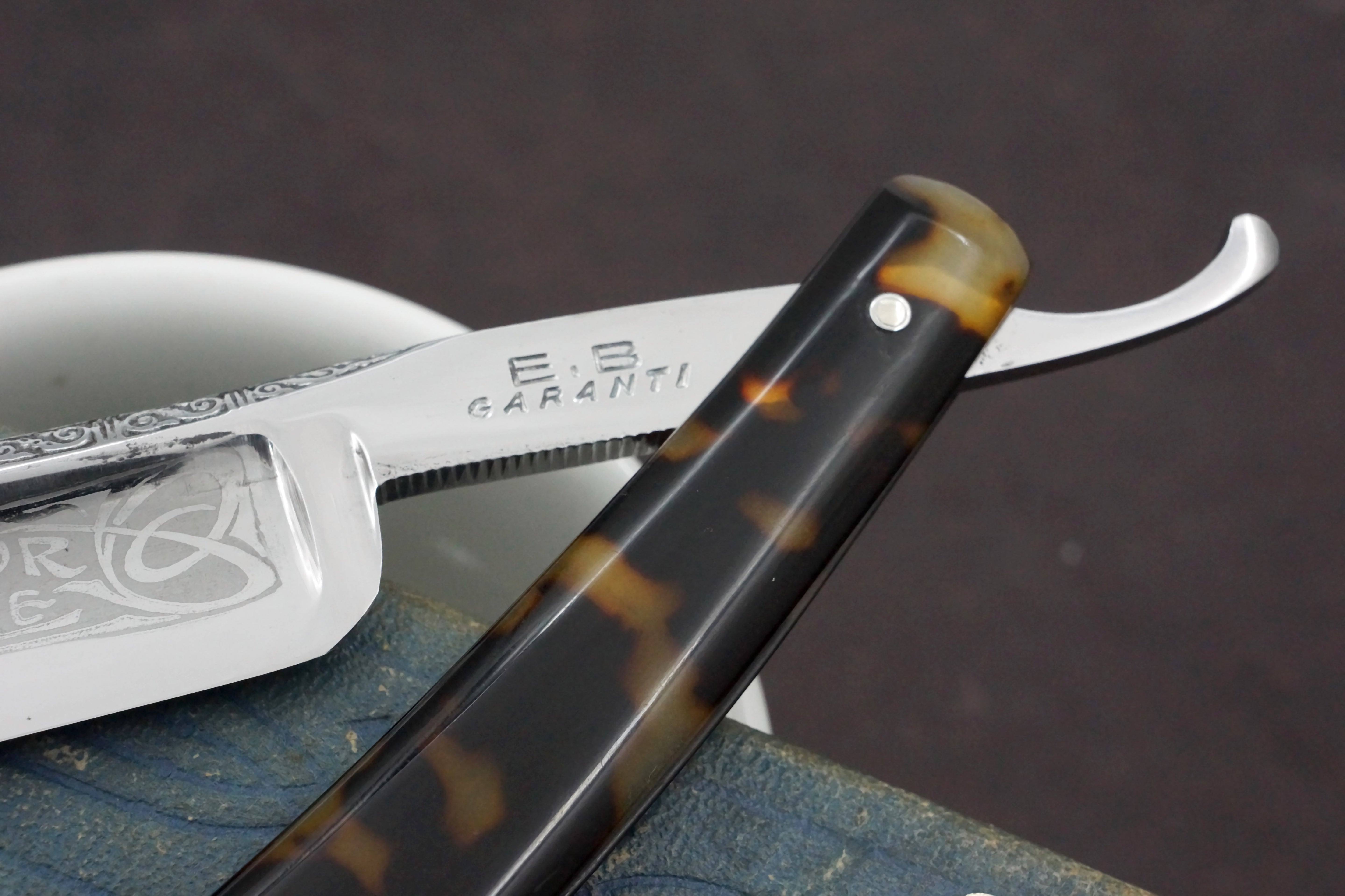 E.B. Garanti Full Hollow 13/16 Etched Blade - Excellent Restored Vintage French Straight Razor - Shave Ready