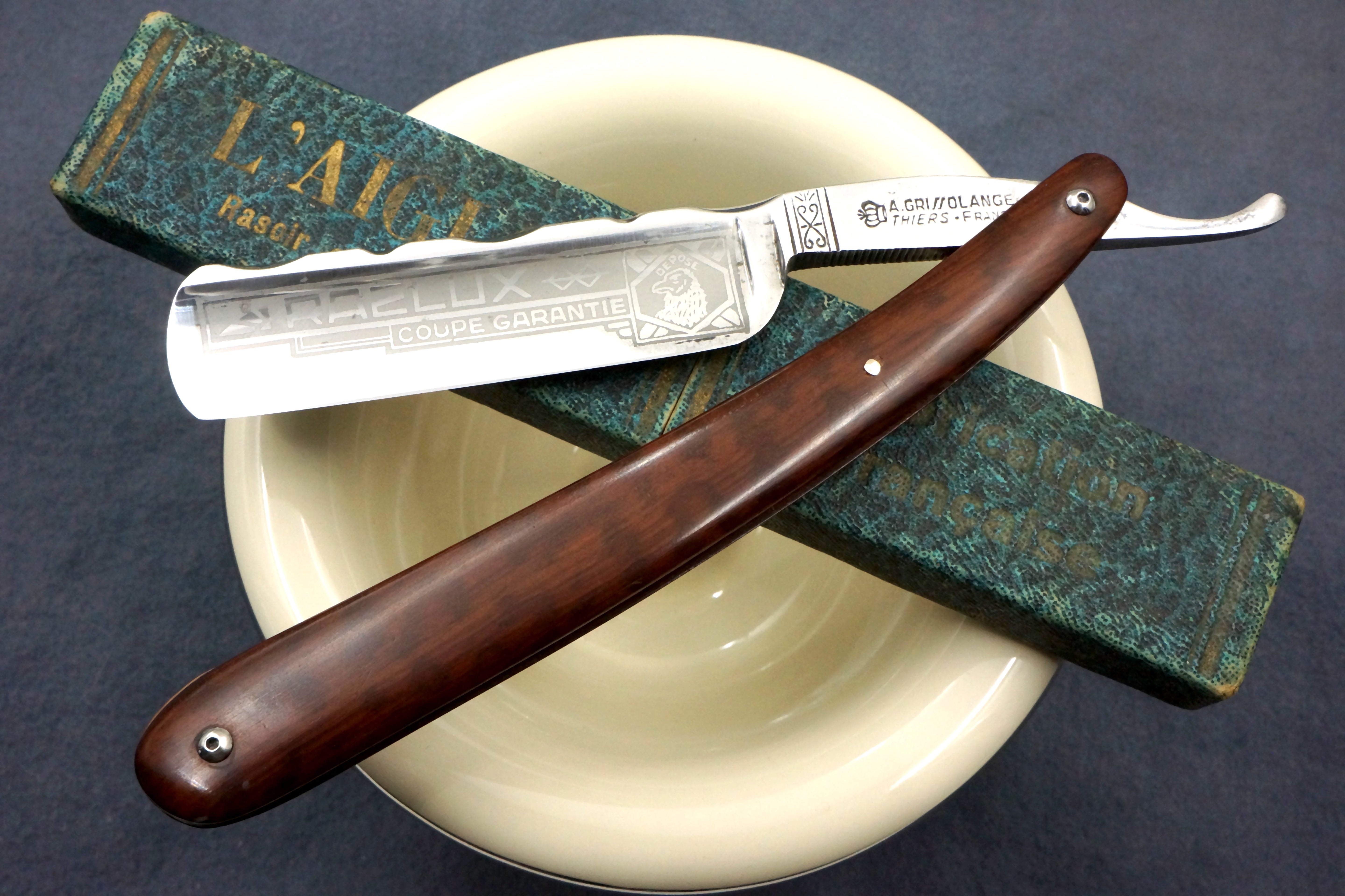 A. Grissolange "Razoluxe" Full Hollow - 13/16 Fancy Vintage French Straight Razor - Shave Ready
