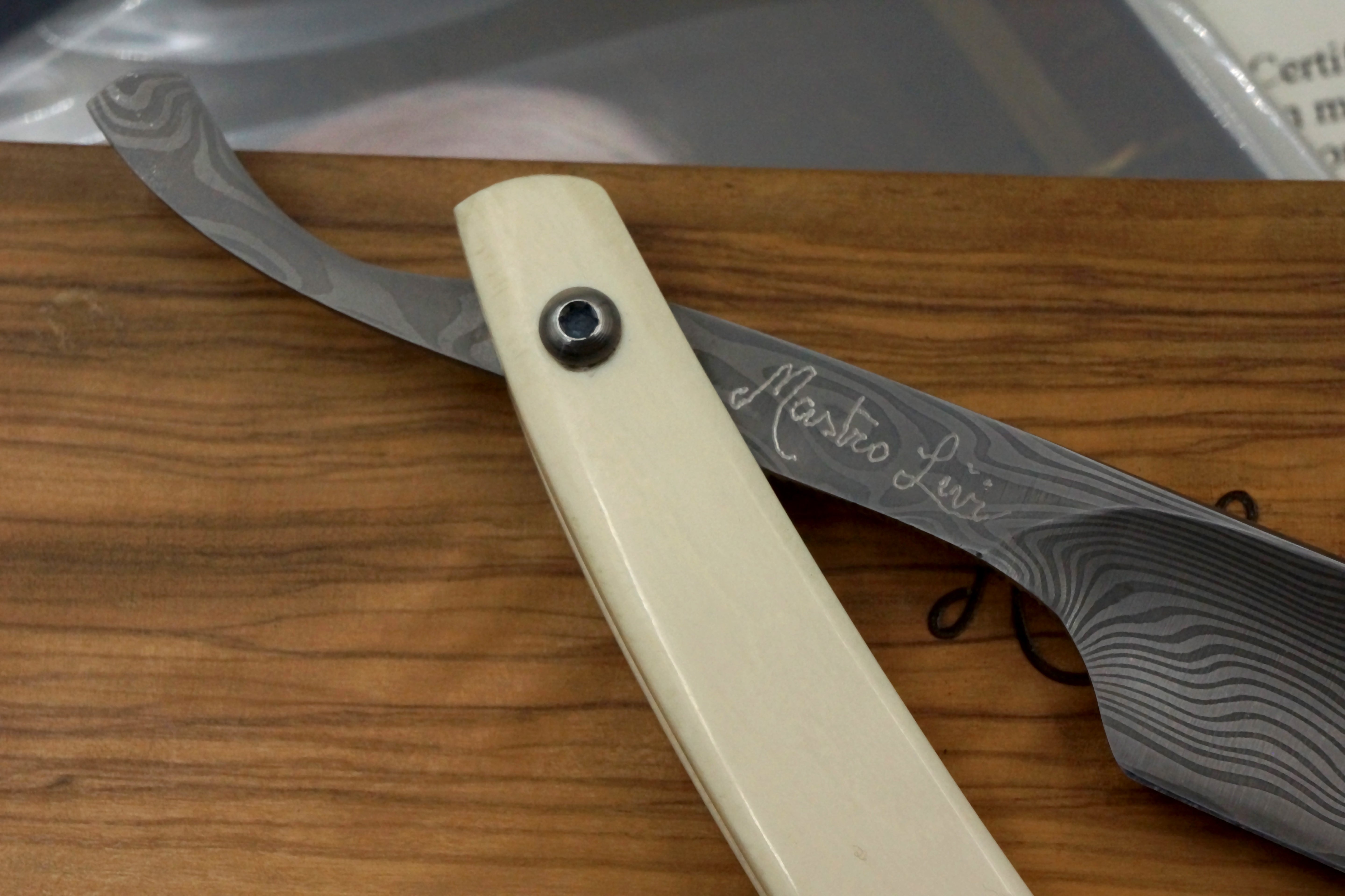 Mastro Livi Damscus 13/16 with Mammoth Ivory Scales - Preowned Custom Straight Razor - Shave Ready