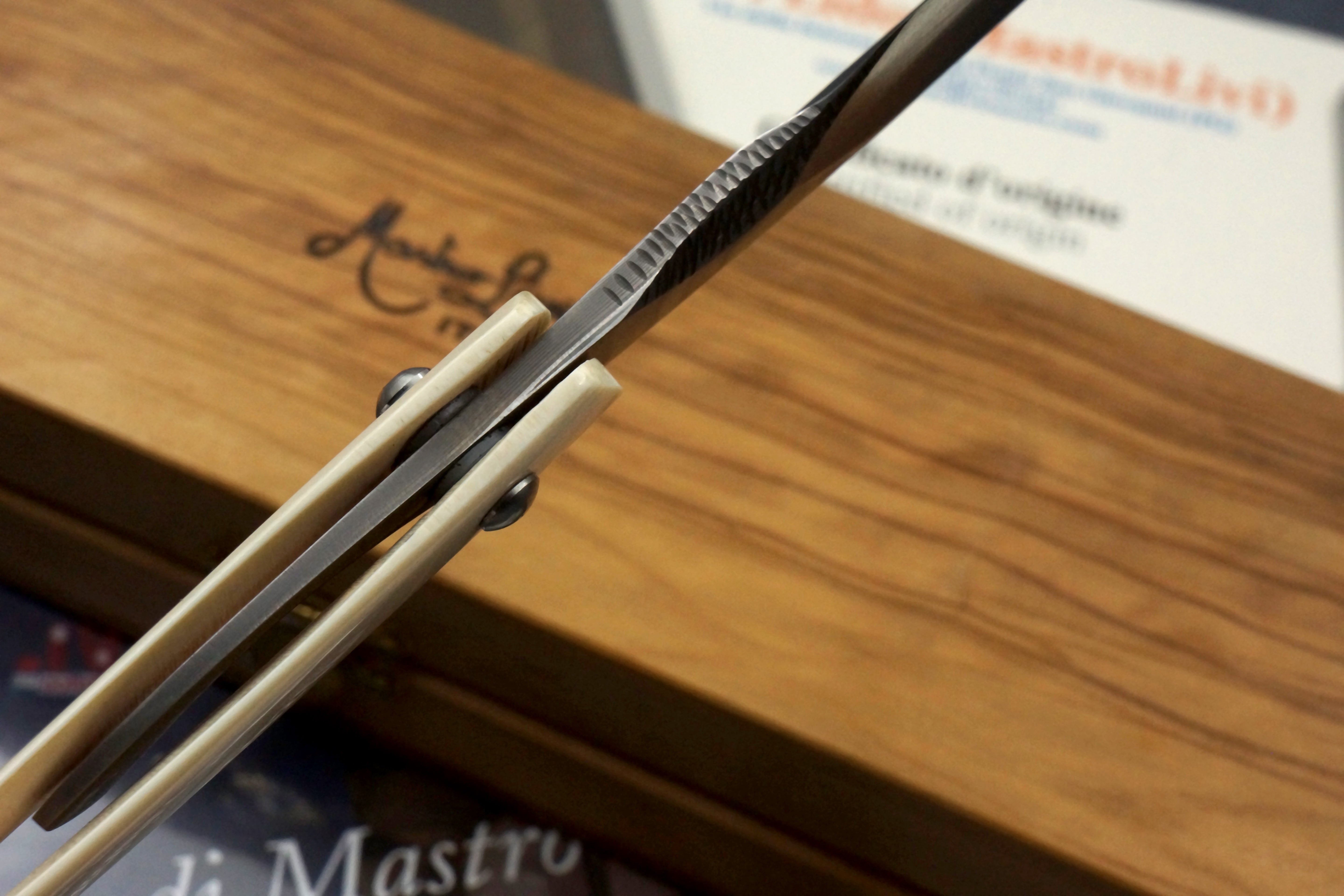 Mastro Livi Damscus 13/16 with Mammoth Ivory Scales - Preowned Custom Straight Razor - Shave Ready