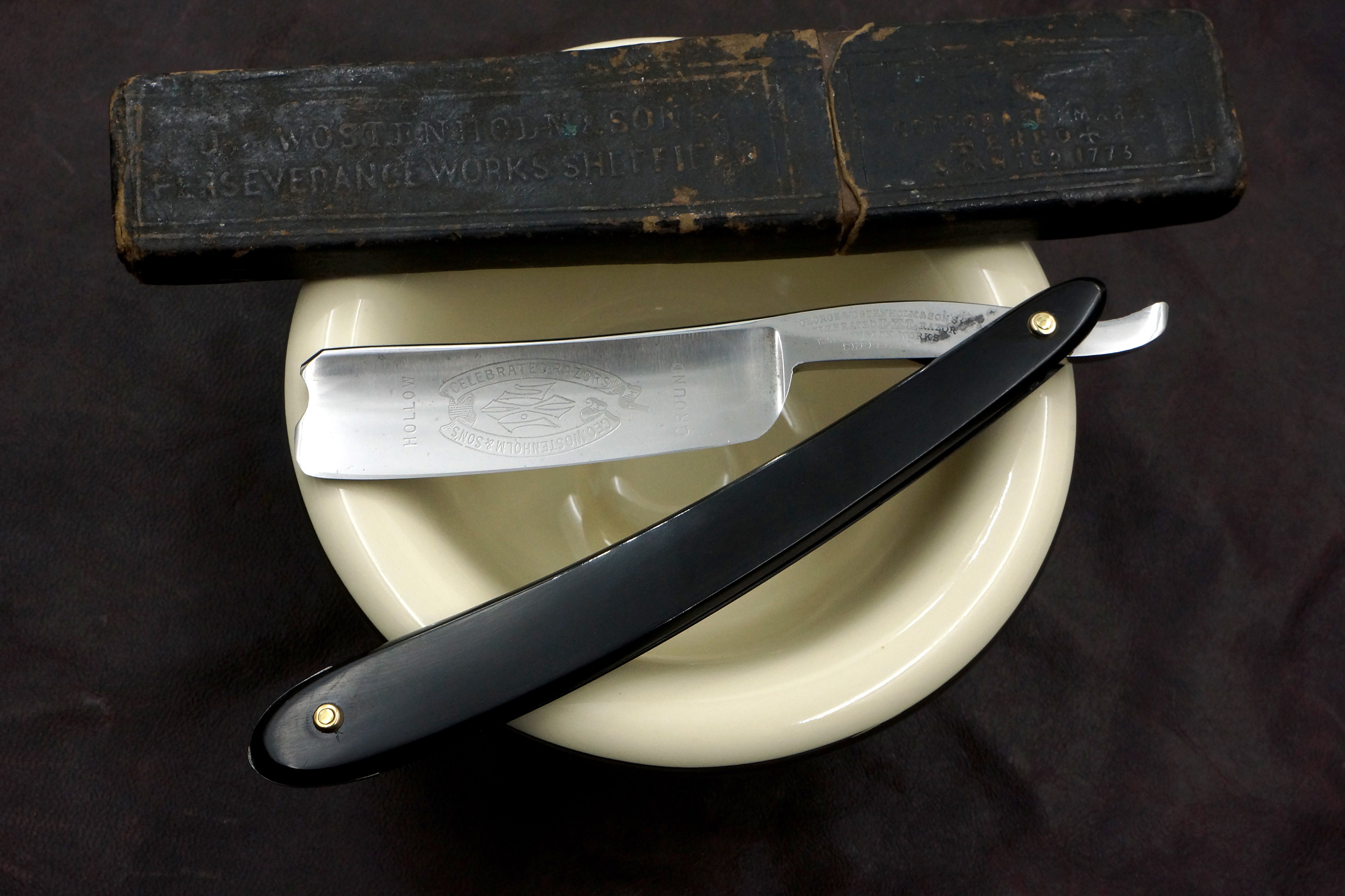 Wostenholm & Sons - Restored 13/16 Etched Vintage Sheffield Straight Razor with Original Scales - Shave Ready
