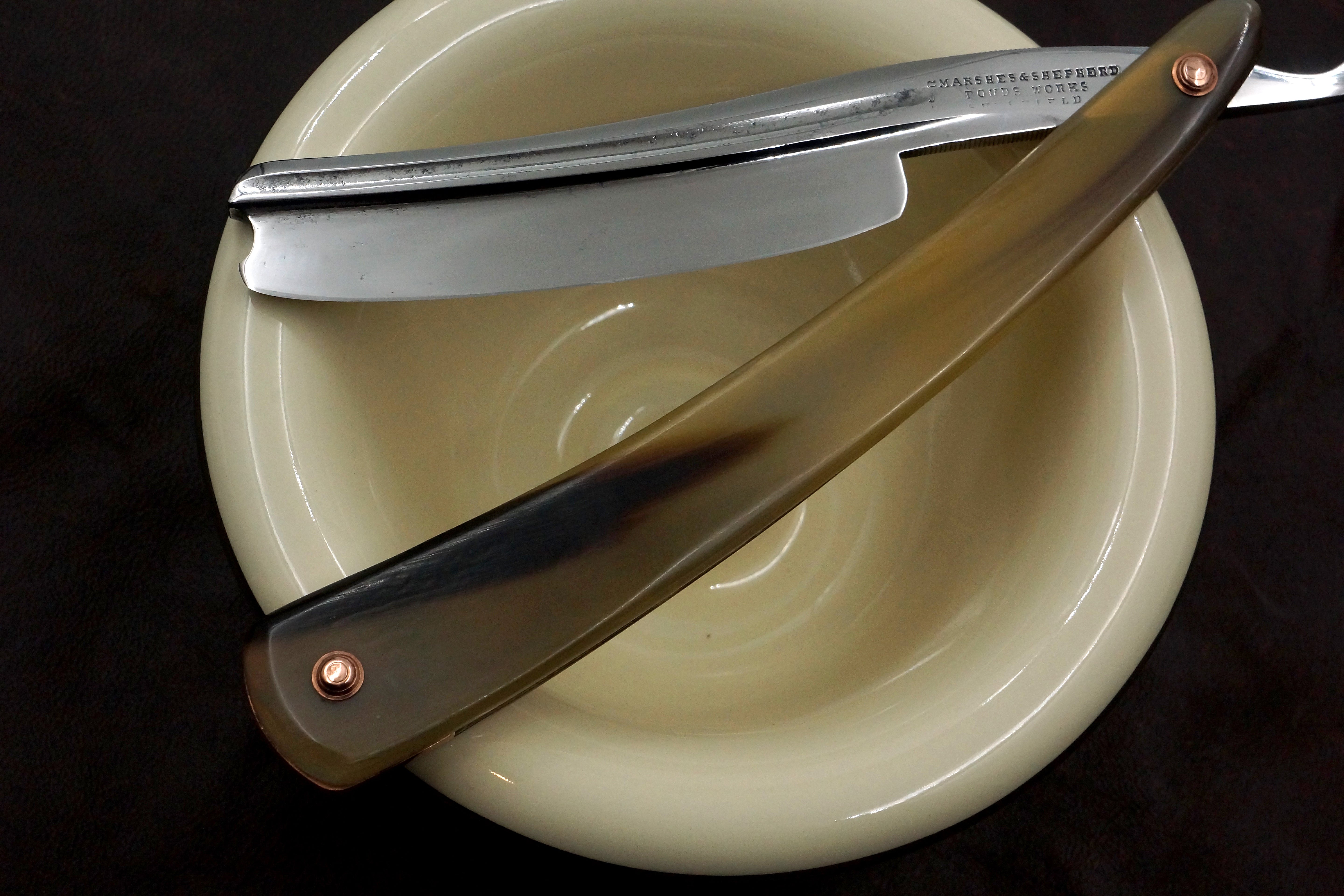 Marshes & Shepherd - Rare Tapered Double Concave Grind 13/16 Vintage Sheffield Straight Razor with Original Scales - Shave Ready